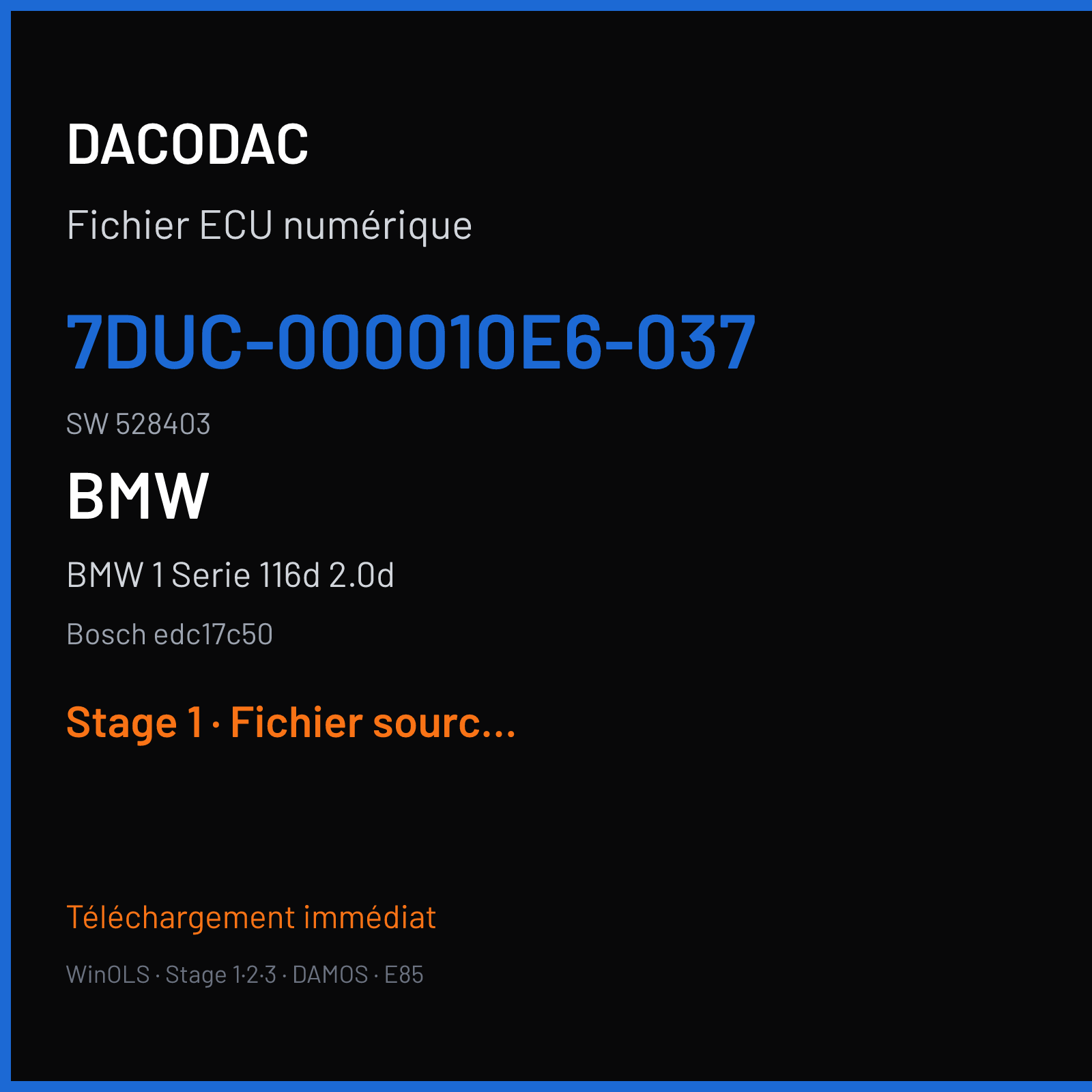 BMW 1 Serie 116d 2.0d (2013) — Bosch edc17c50 — 7DUC-000010E6-037 · 528403 — Stage 1