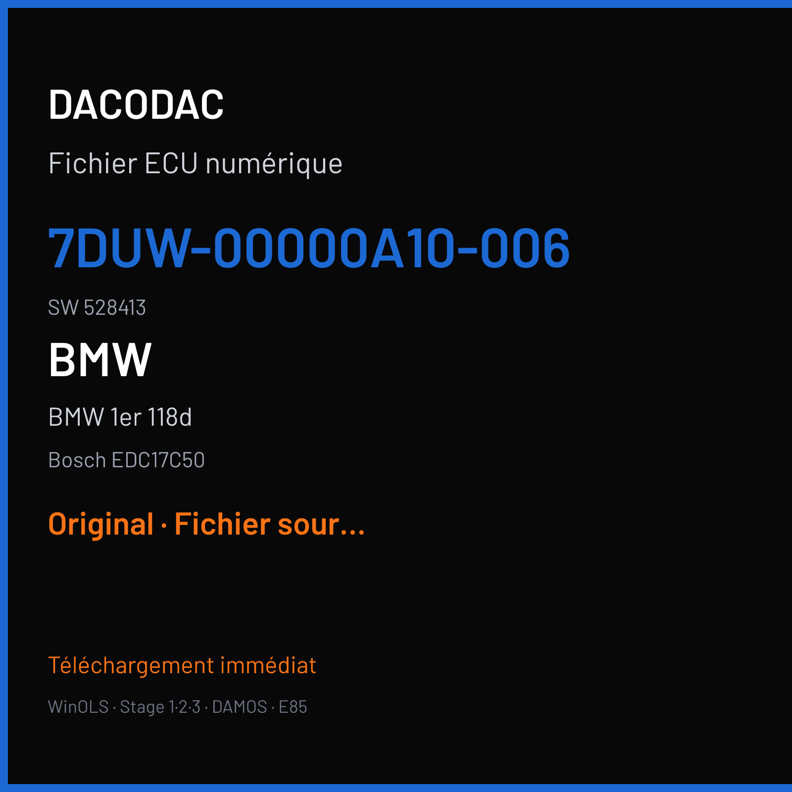 BMW 1er 118d (2012) — Bosch EDC17C50 — 7DUW-00000A10-006 · 528413 — Original