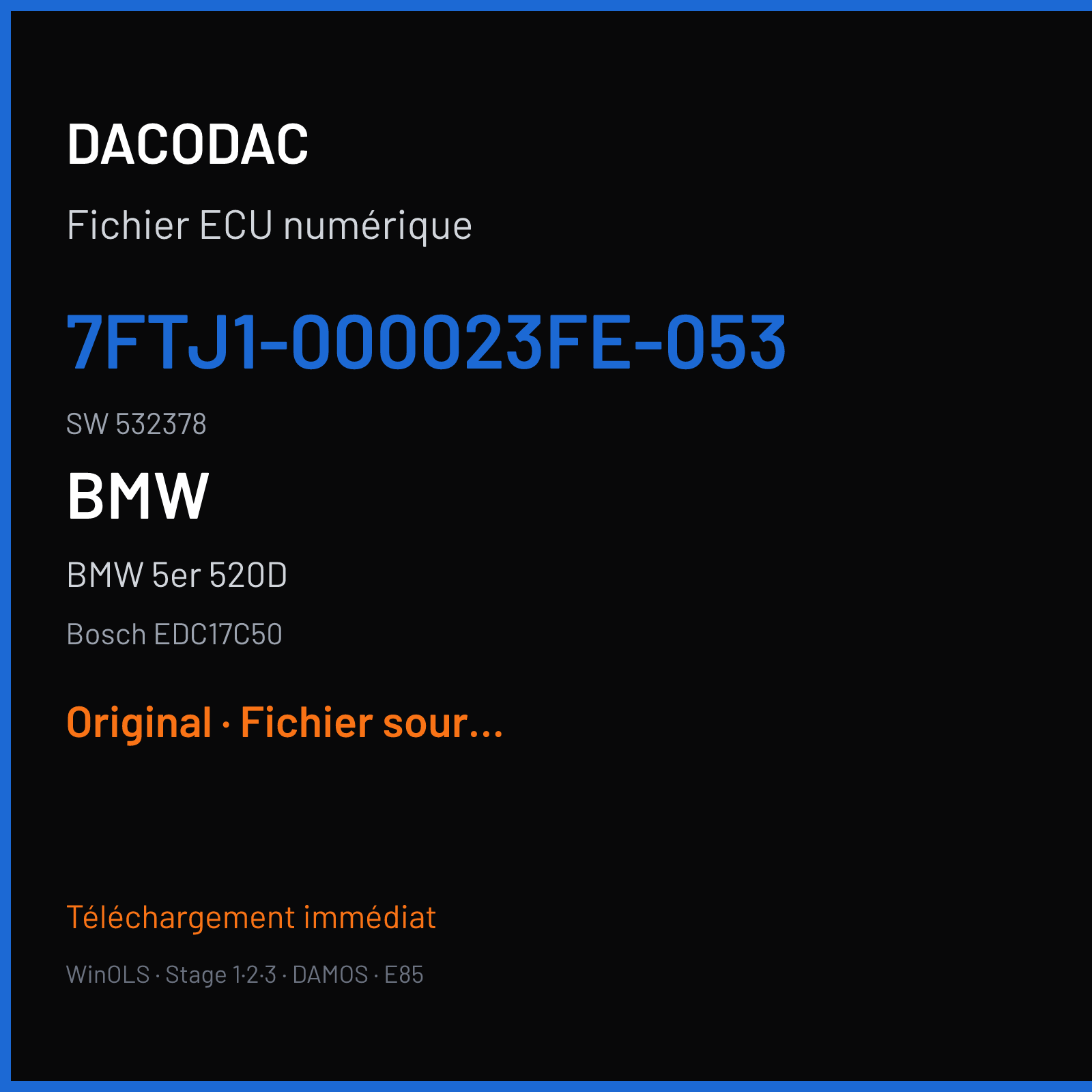 BMW 5er 520D (2012) — Bosch EDC17C50 — 7FTJ1-000023FE-053 · 532378 — Original