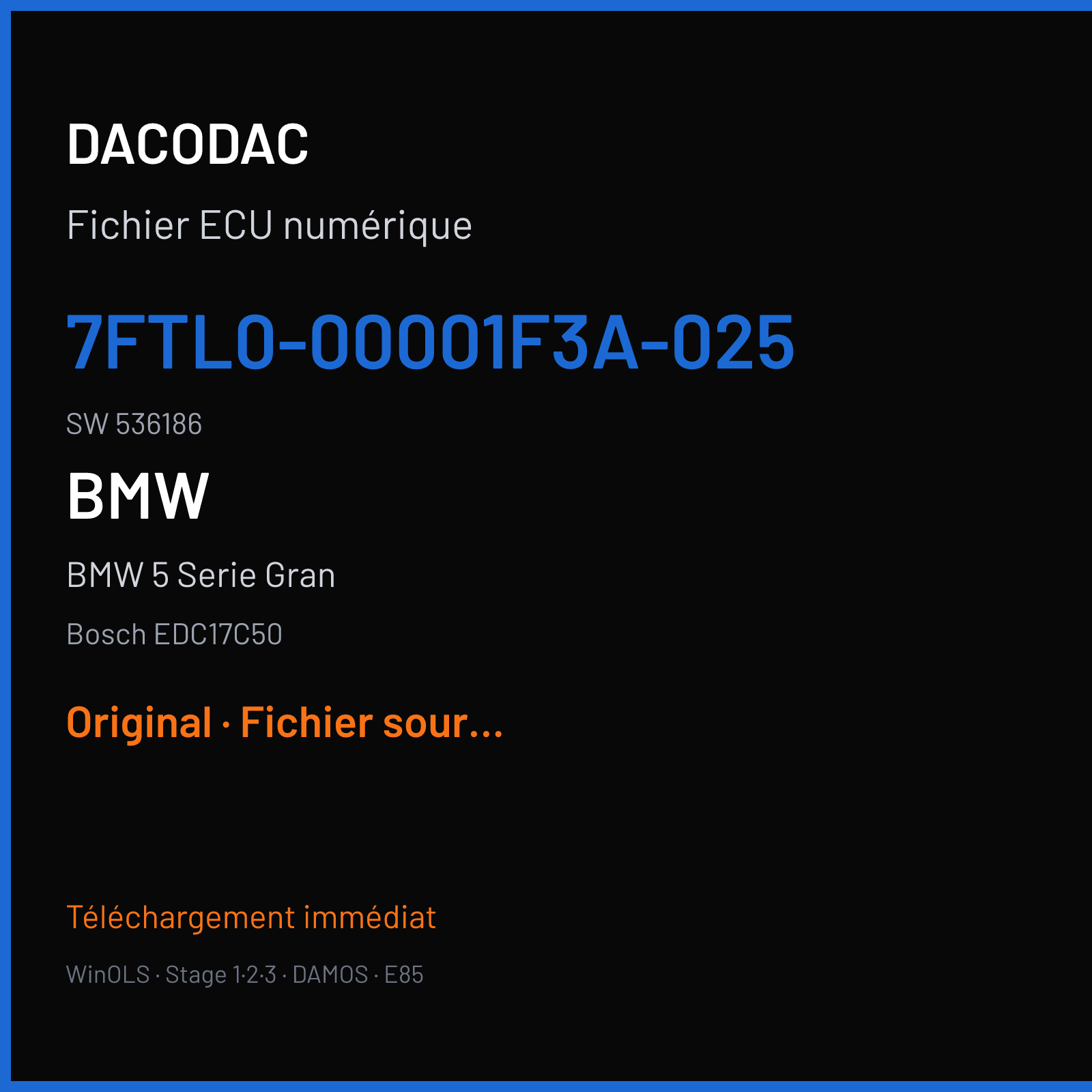 BMW 5 Serie Gran (2013) — Bosch EDC17C50 — 7FTL0-00001F3A-025 · 536186 — Original