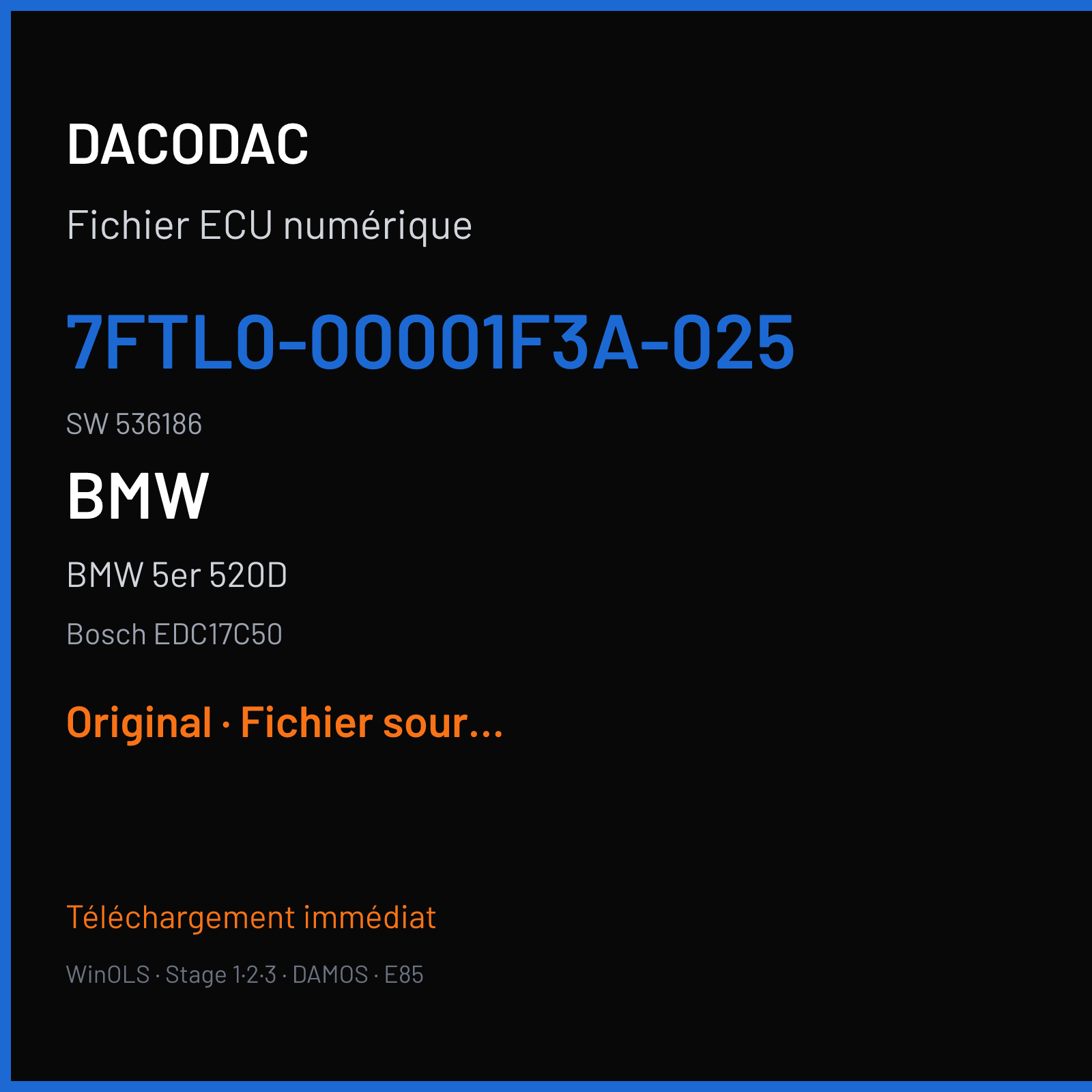 BMW 5er 520D (2013) — Bosch EDC17C50 — 7FTL0-00001F3A-025 · 536186 — Original