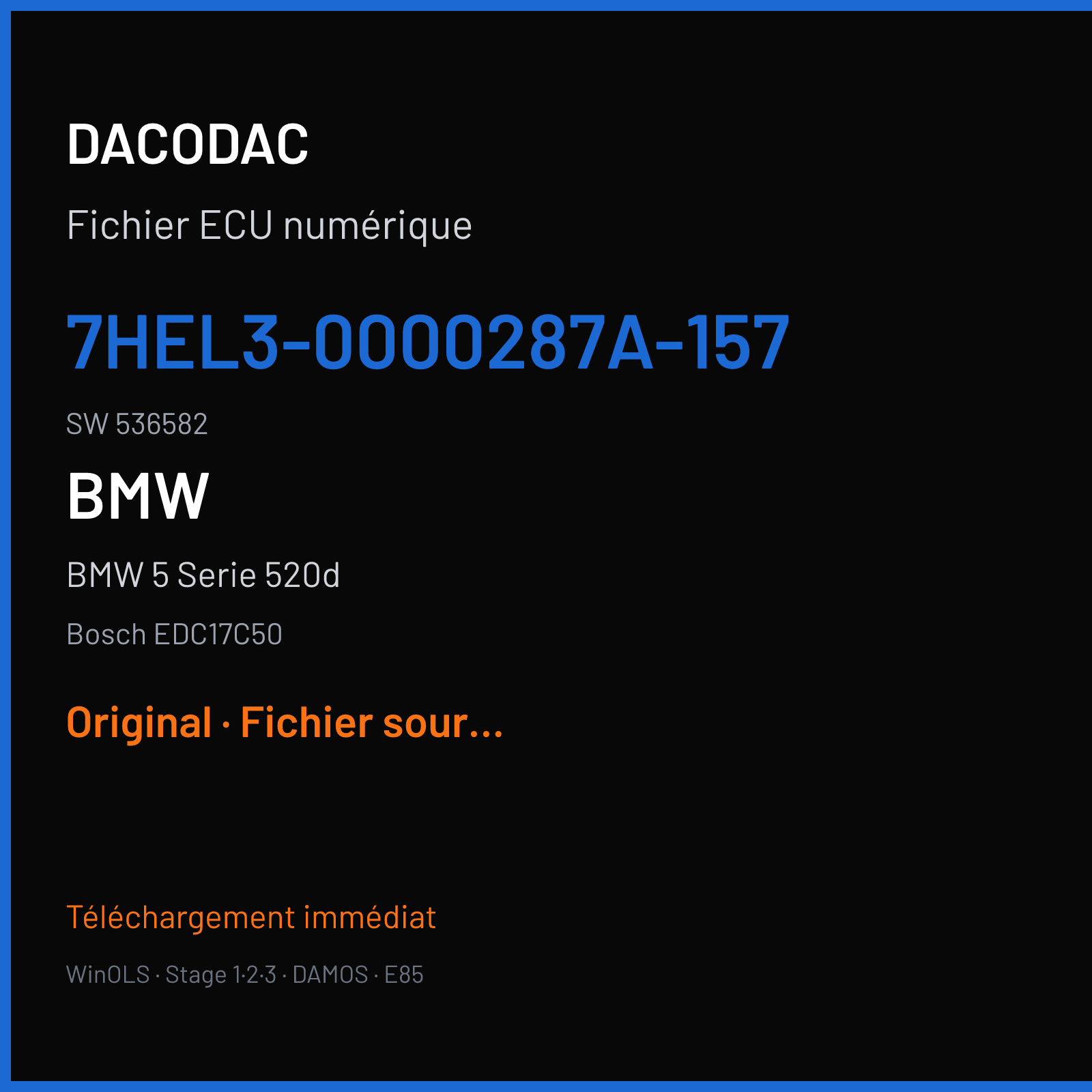 BMW 5 Serie 520d (2015) — Bosch EDC17C50 — 7HEL3-0000287A-157 · 536582 — Original