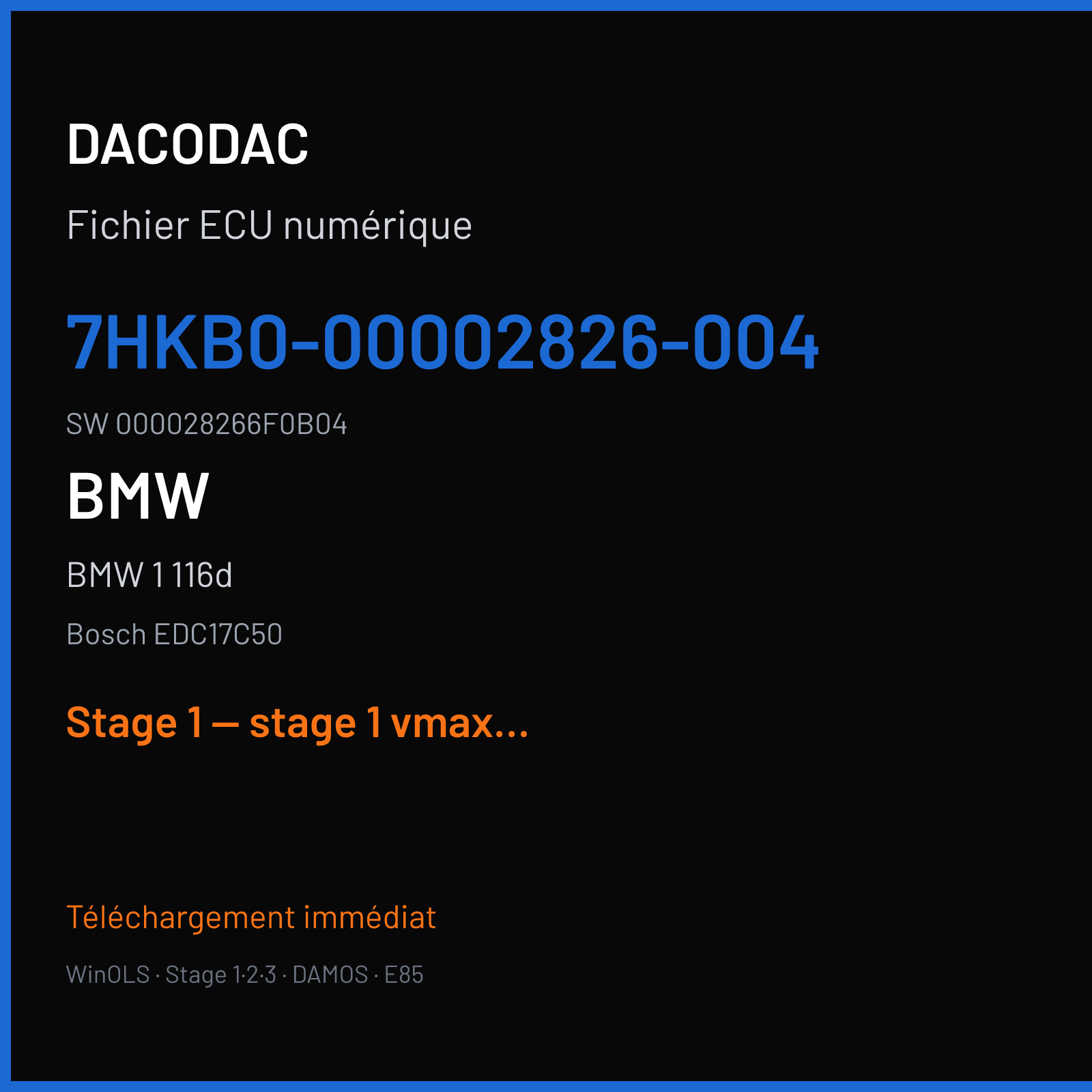 BMW 1 116d (2015) — Bosch EDC17C50 — 7HKB0-00002826-004 · 000028266F0B04 — Stage 1 — stage 1 vmax off other tuner