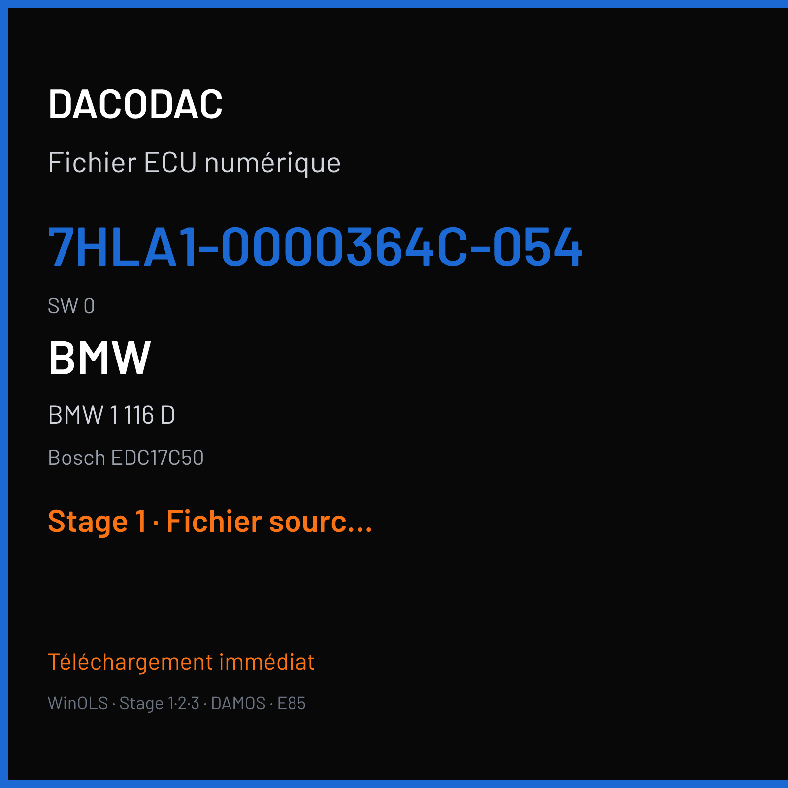 BMW 1 116 D (2015) — Bosch EDC17C50 — 7HLA1-0000364C-054 · 0 — Stage 1