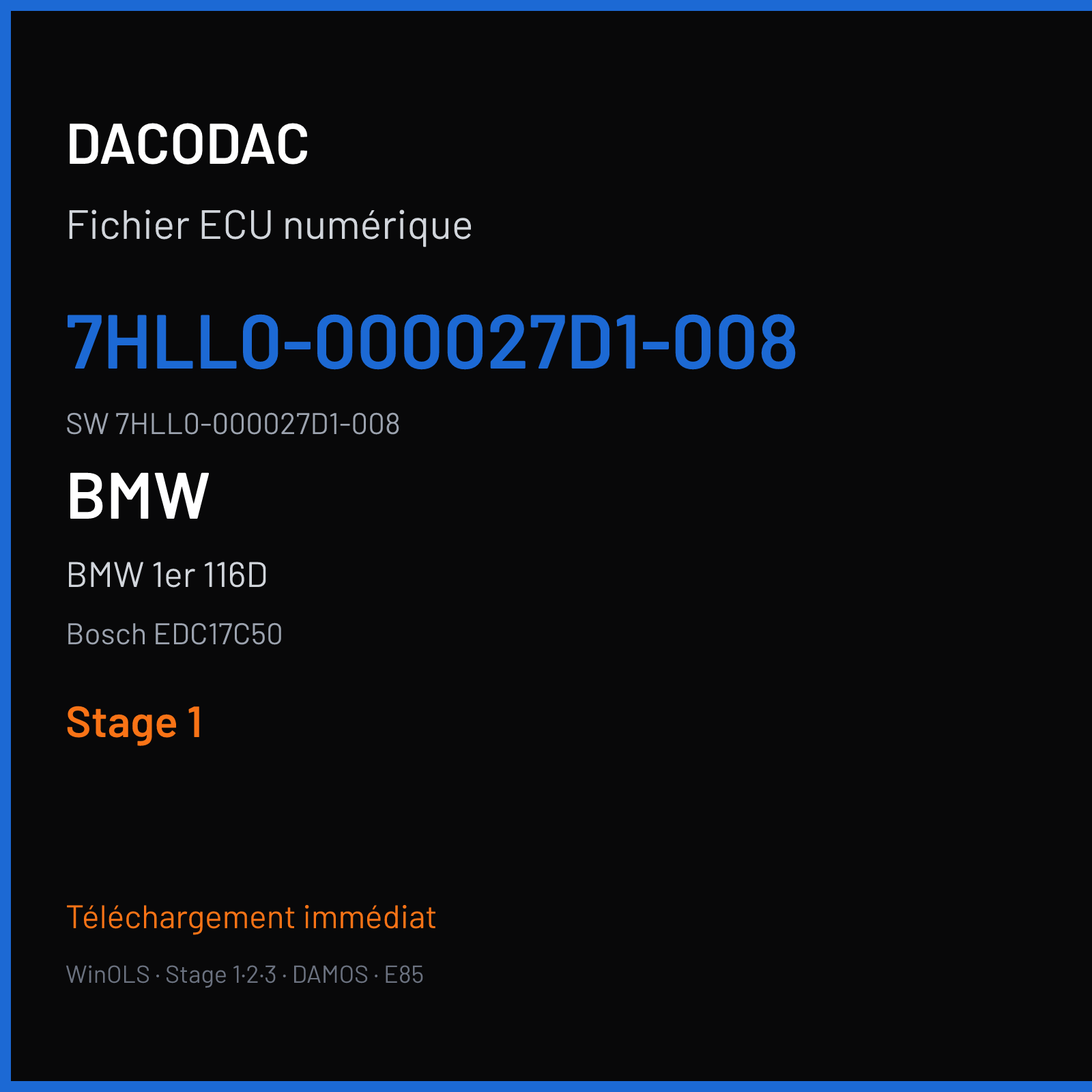 BMW 1er 116D 95 ch (2014) — Bosch EDC17C50 — 7HLL0-000027D1-008 · 7HLL0-000027D1-008 — Stage 1