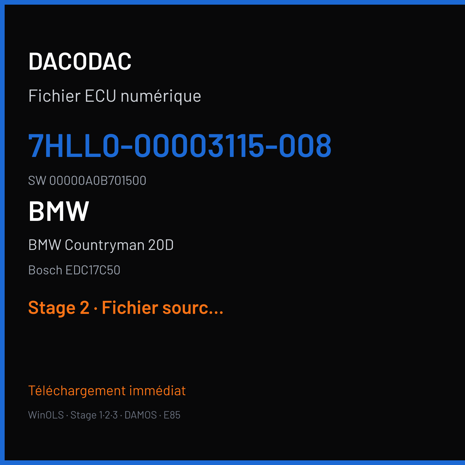 BMW Countryman 20D (2017) — Bosch EDC17C50 — 7HLL0-00003115-008 · 00000A0B701500 — Stage 2