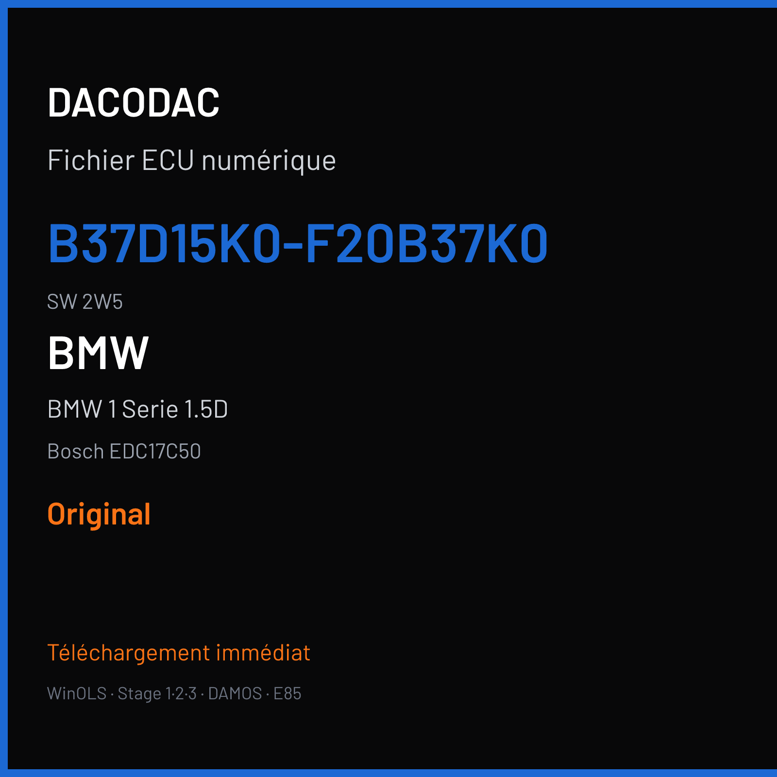 BMW 1 Serie 1.5D 95 ch (2012) — Bosch EDC17C50 — B37D15K0-F20B37K0 · 2W5 · M 7HLA1-0000364B-054 — Original