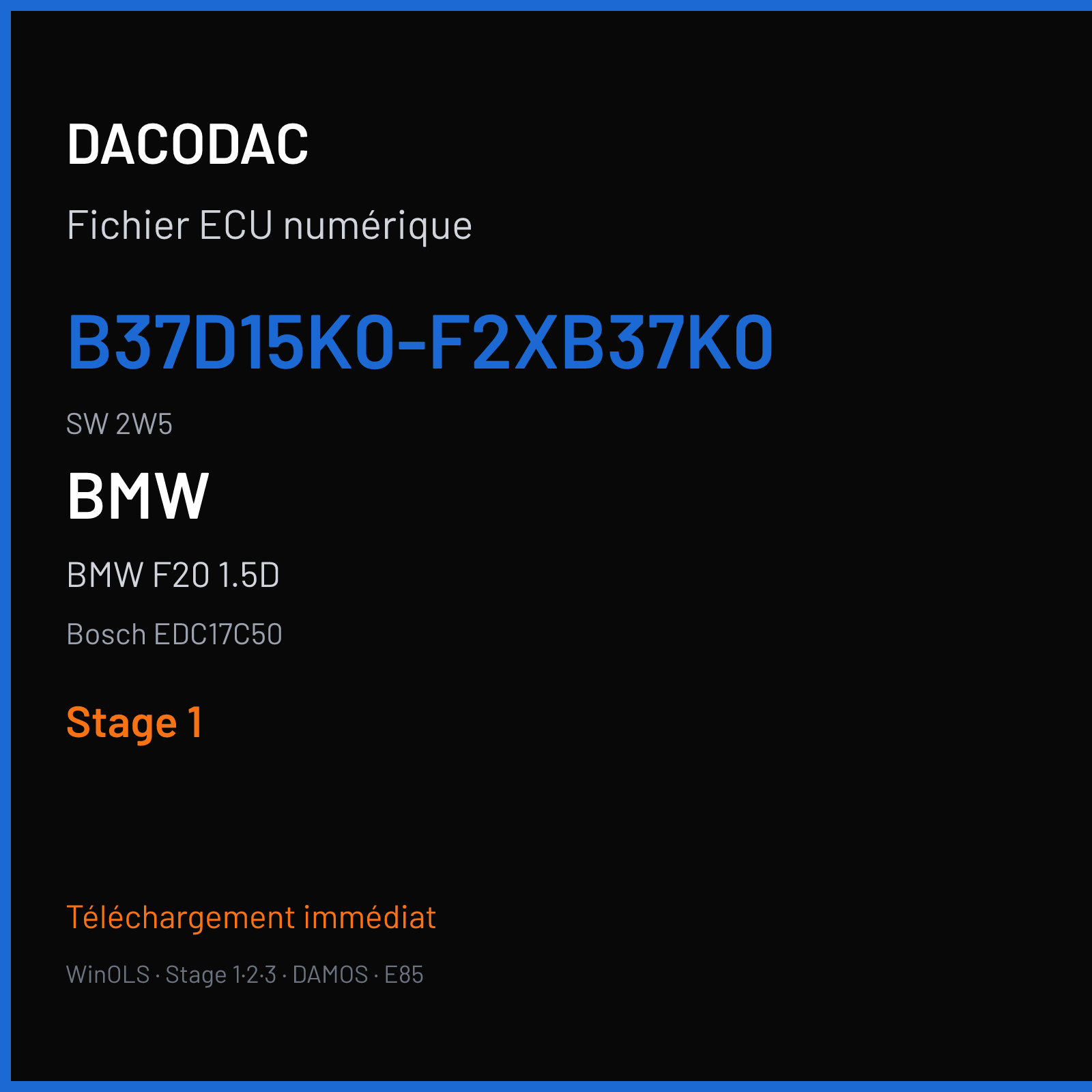 BMW F20 1.5D 95 ch (2012) — Bosch EDC17C50 — B37D15K0-F2XB37K0 · 2W5 · M 7HLA1-0000364B-054 — Stage 1