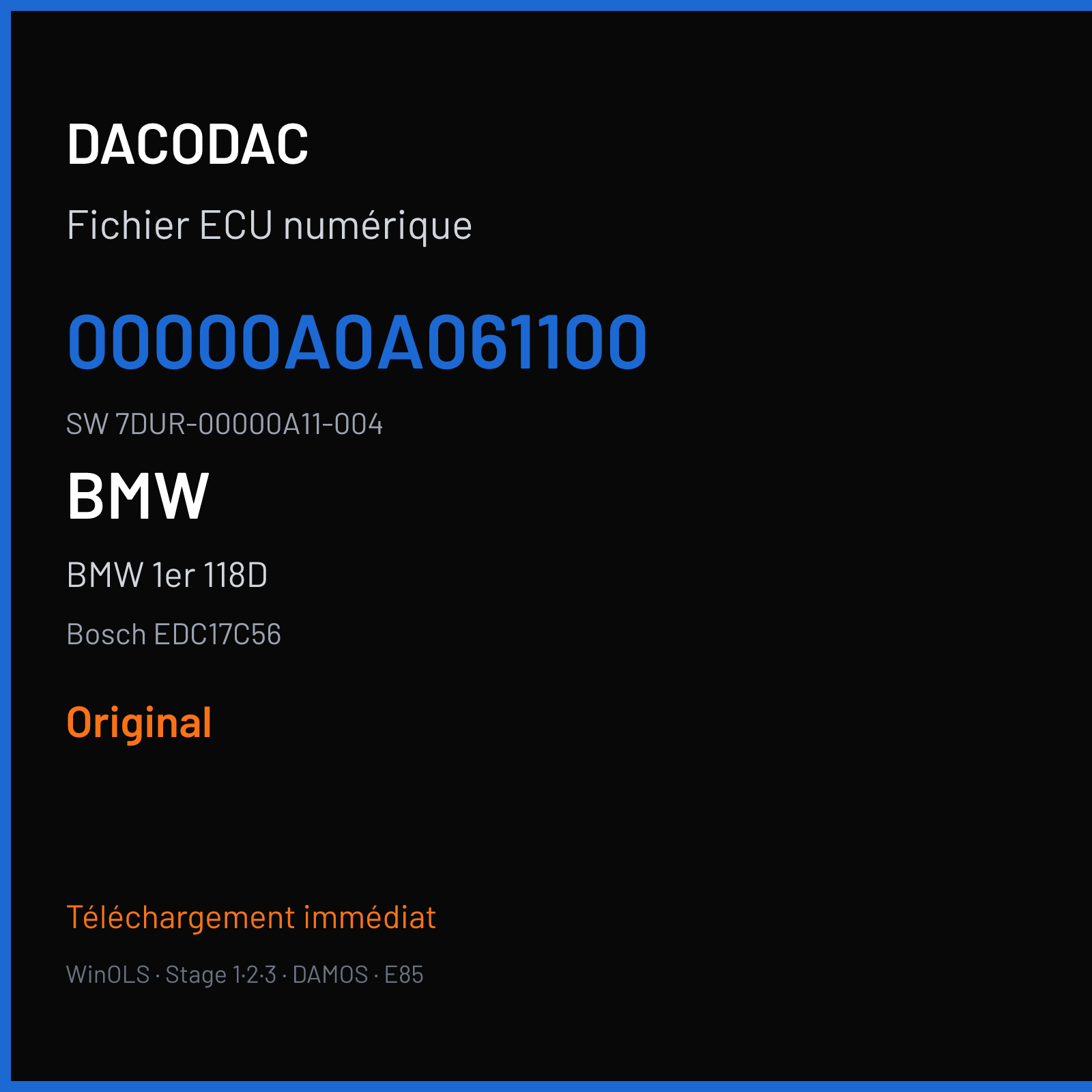 BMW 1er 118D 143 ch (2013) — Bosch EDC17C56 — 00000A0A061100 · 7DUR-00000A11-004 · 536304 — Original