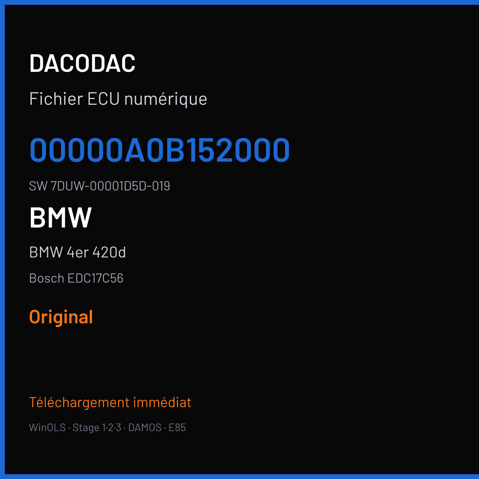 BMW 4er 420d 163 ch — Bosch EDC17C56 — 00000A0B152000 · 7DUW-00001D5D-019 · 536574 — Original