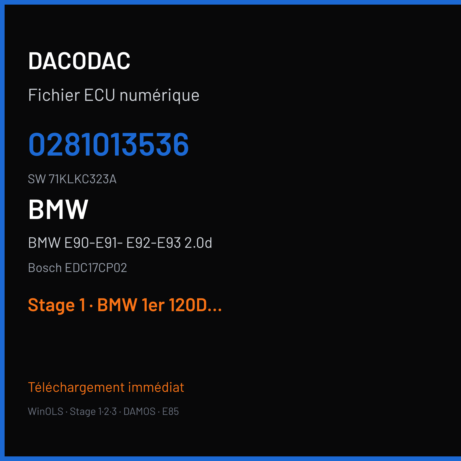 BMW E90-E91- E92-E93 2.0d 177 ch (2008) — Bosch EDC17CP02 — 0281013536 · 71KLKC323A · S22721 — Stage 1