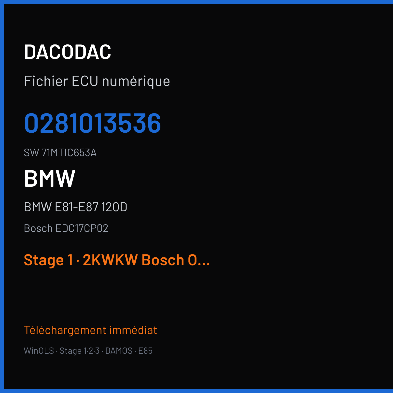 BMW E81-E87 120D 177 ch (2007) — Bosch EDC17CP02 — 0281013536 · 71MTIC653A · 509475 — Stage 1