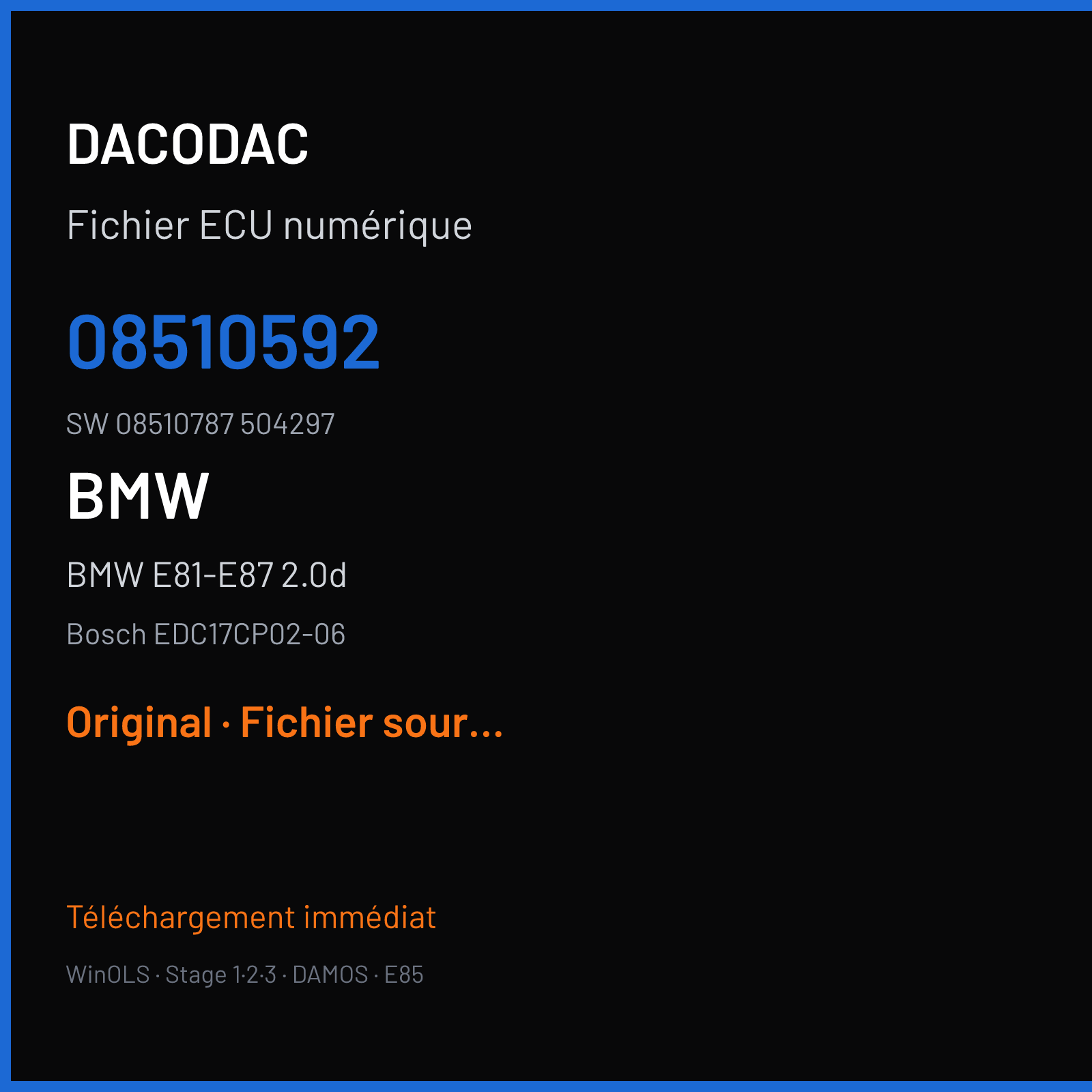 BMW E81-E87 2.0d (2010) — Bosch EDC17CP02-06 — 08510592 · 08510787 504297 — Original