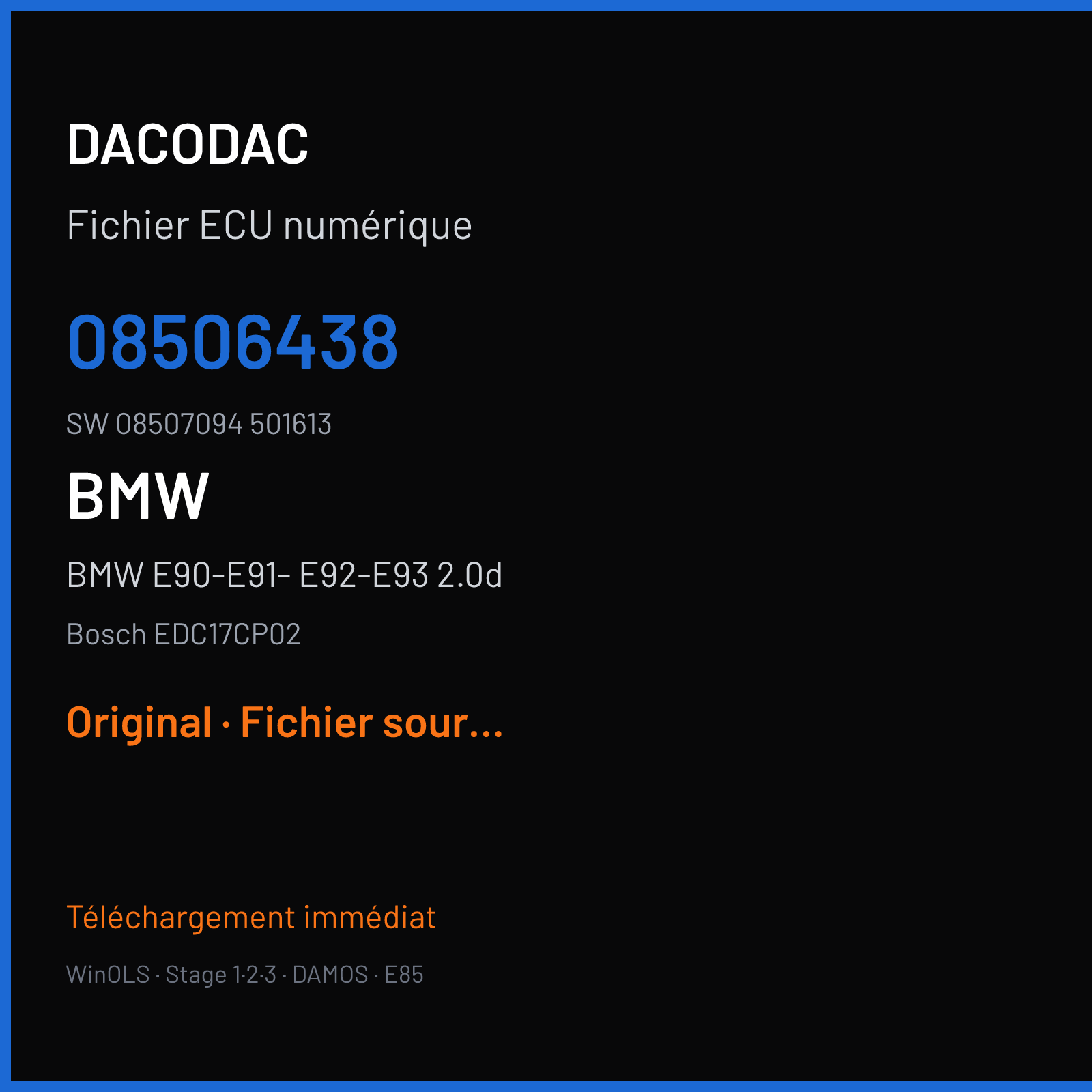BMW E90-E91- E92-E93 2.0d (2009) — Bosch EDC17CP02 — 08506438 · 08507094 501613 — Original