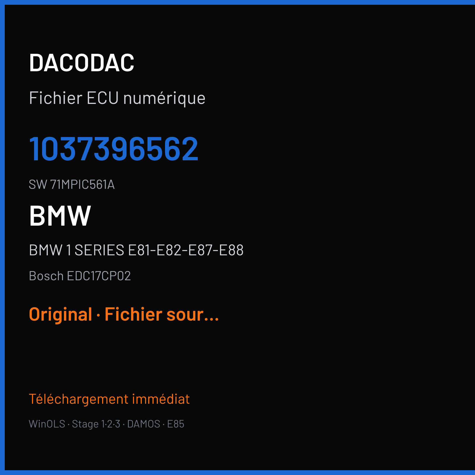 BMW 1 SERIES E81-E82-E87-E88 — Bosch EDC17CP02 — 1037396562 · 71MPIC561A · 396562 — Original