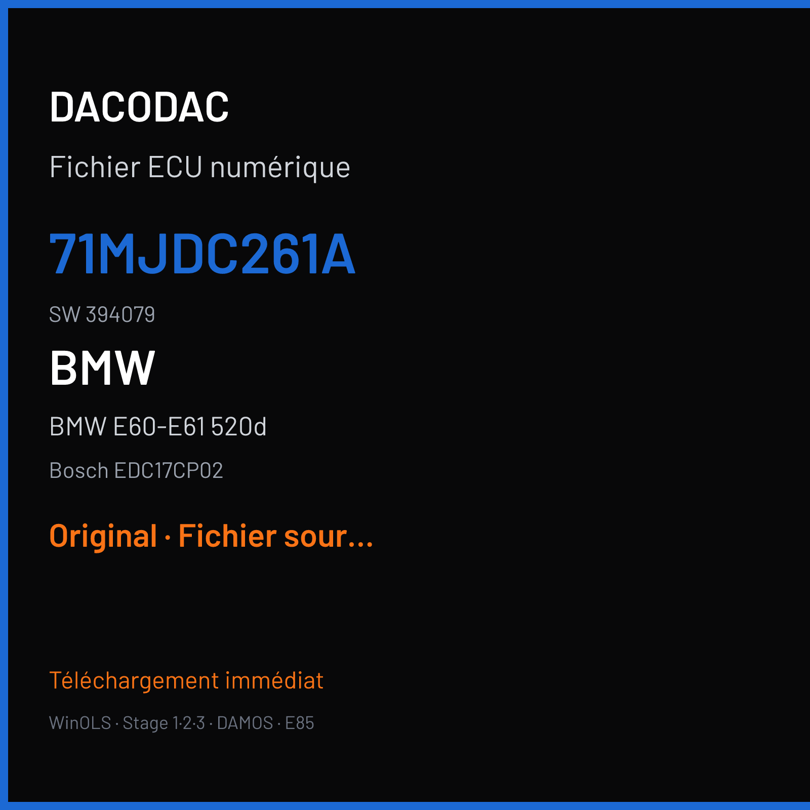BMW E60-E61 520d (2008) — Bosch EDC17CP02 — 71MJDC261A · 394079 — Original