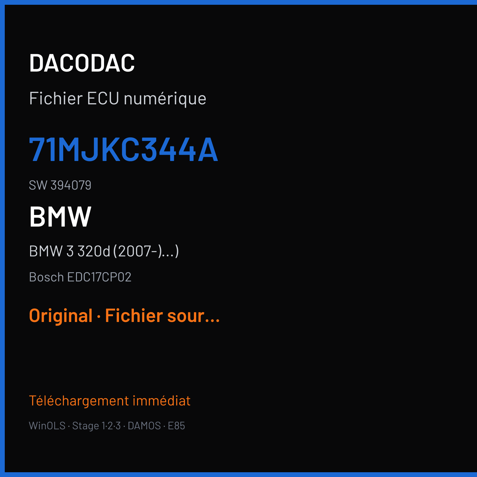 BMW 3 320d (2007-)...) (2008) — Bosch EDC17CP02 — 71MJKC344A · 394079 — Original