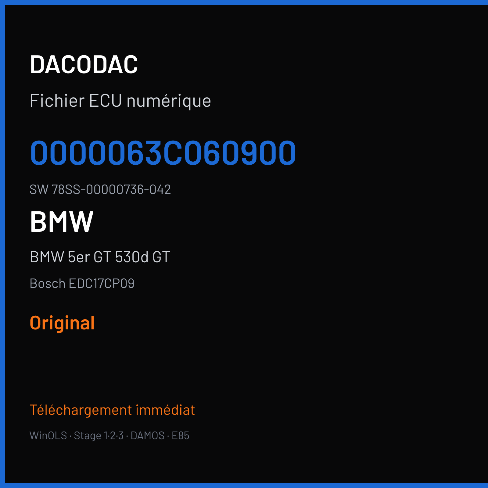 BMW 5er GT 530d GT 245 ch (2011) — Bosch EDC17CP09 — 0000063C060900 · 78SS-00000736-042 · 502660 — Original