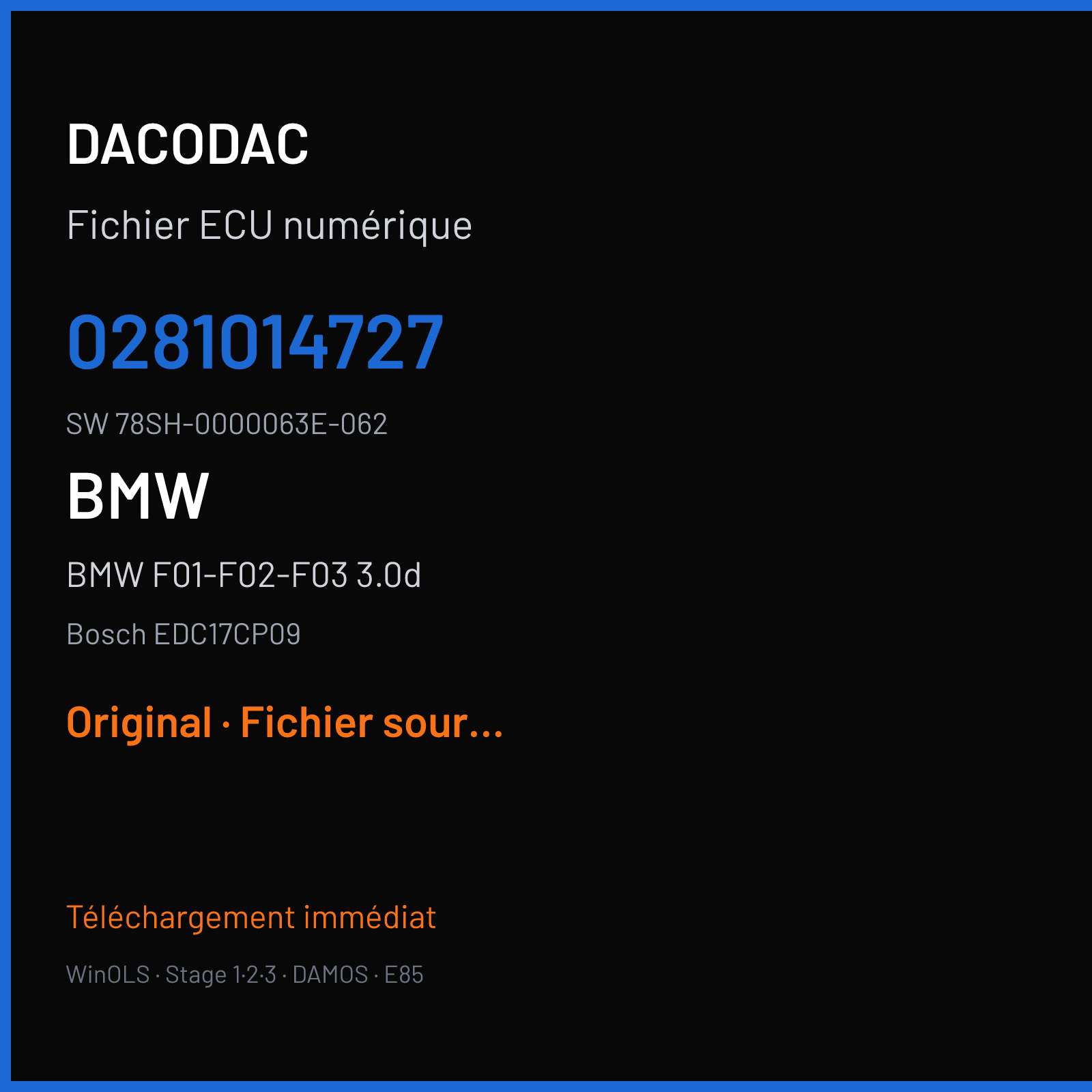 BMW F01-F02-F03 3.0d (2012) — Bosch EDC17CP09 — 0281014727 · 78SH-0000063E-062 — Original