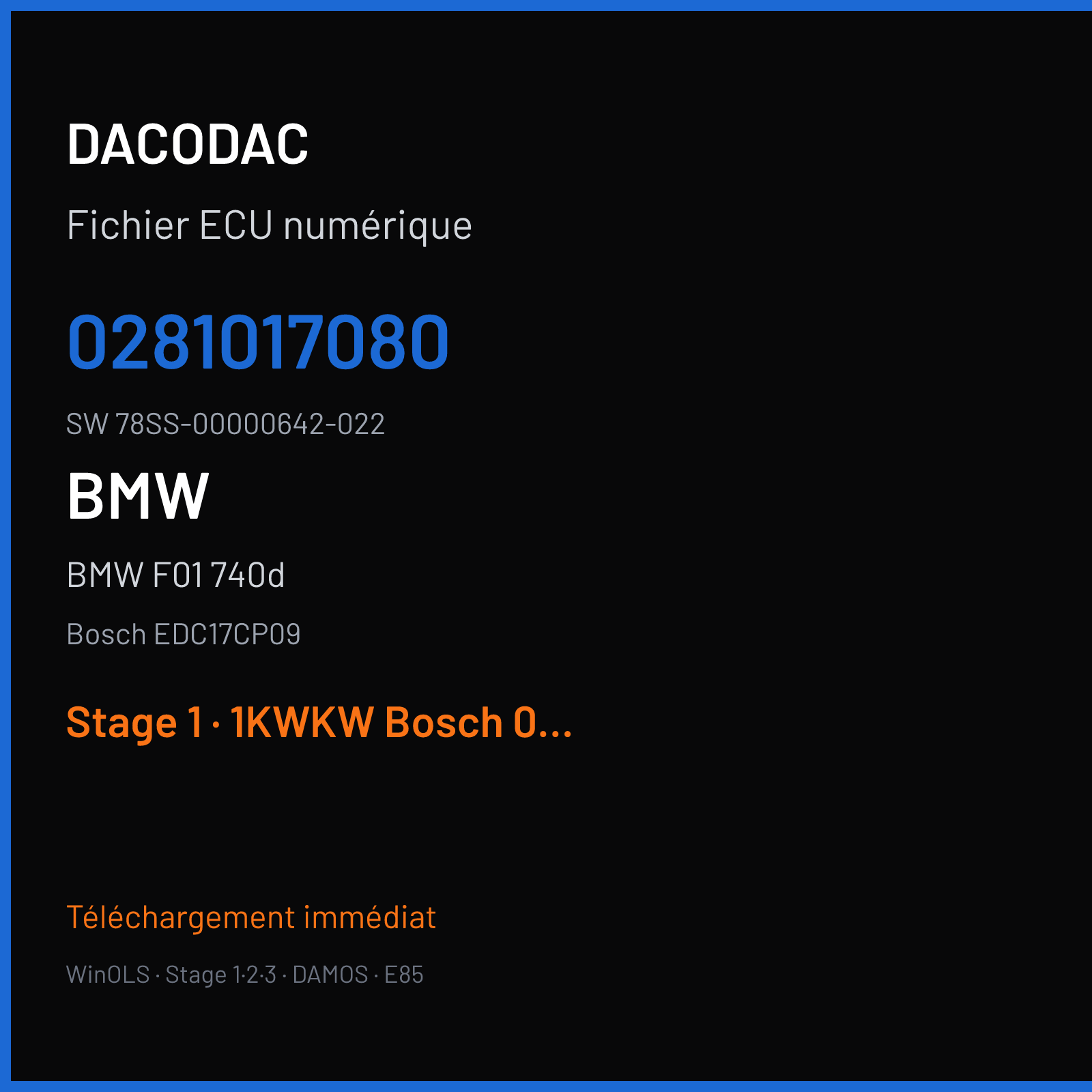 BMW F01 740d 306 ch (2010) — Bosch EDC17CP09 — 0281017080 · 78SS-00000642-022 · 0 — Stage 1