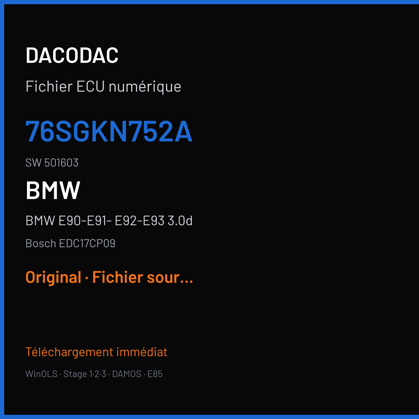 BMW E90-E91- E92-E93 3.0d (2009) — Bosch EDC17CP09 — 76SGKN752A · 501603 — Original