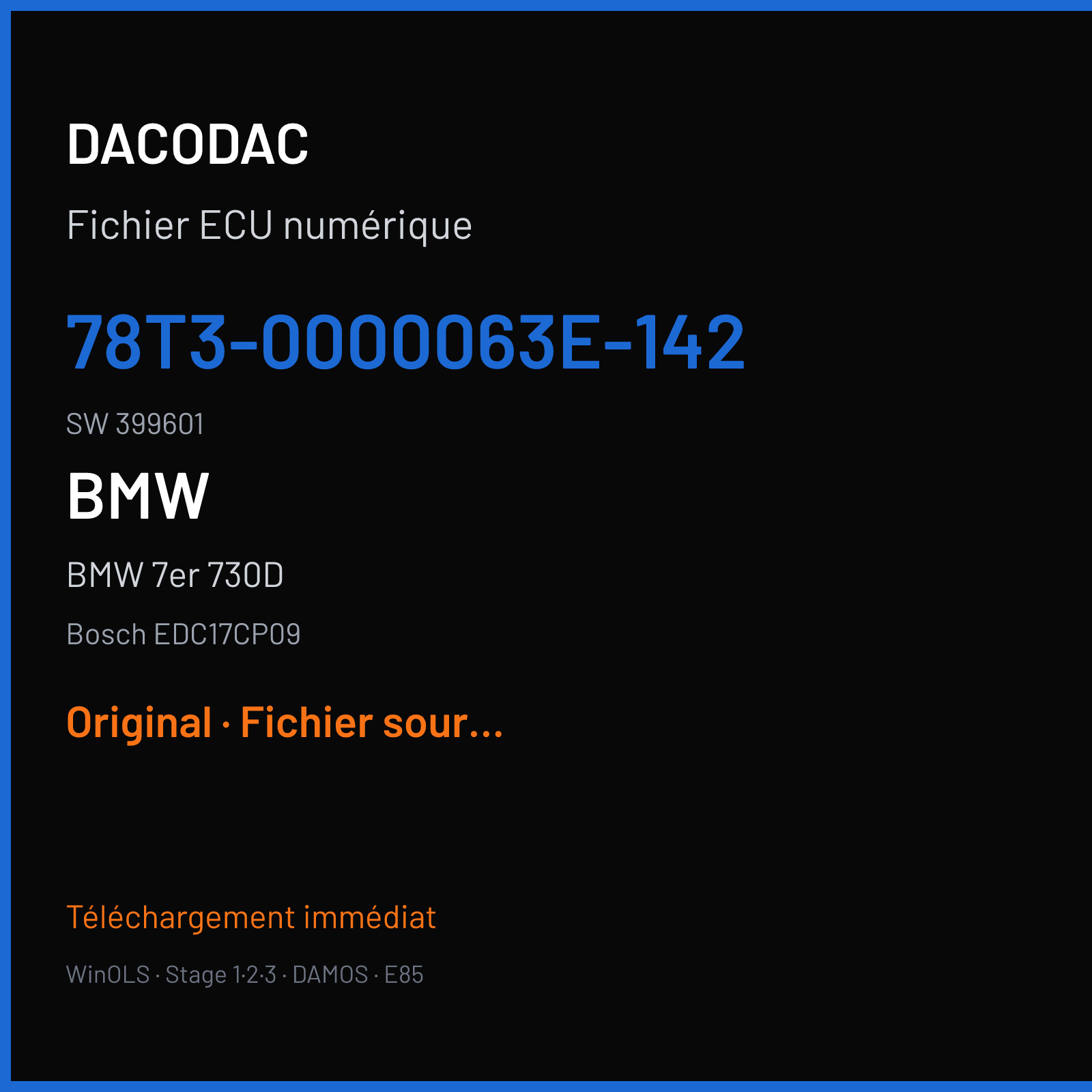 BMW 7er 730D (2009) — Bosch EDC17CP09 — 78T3-0000063E-142 · 399601 — Original