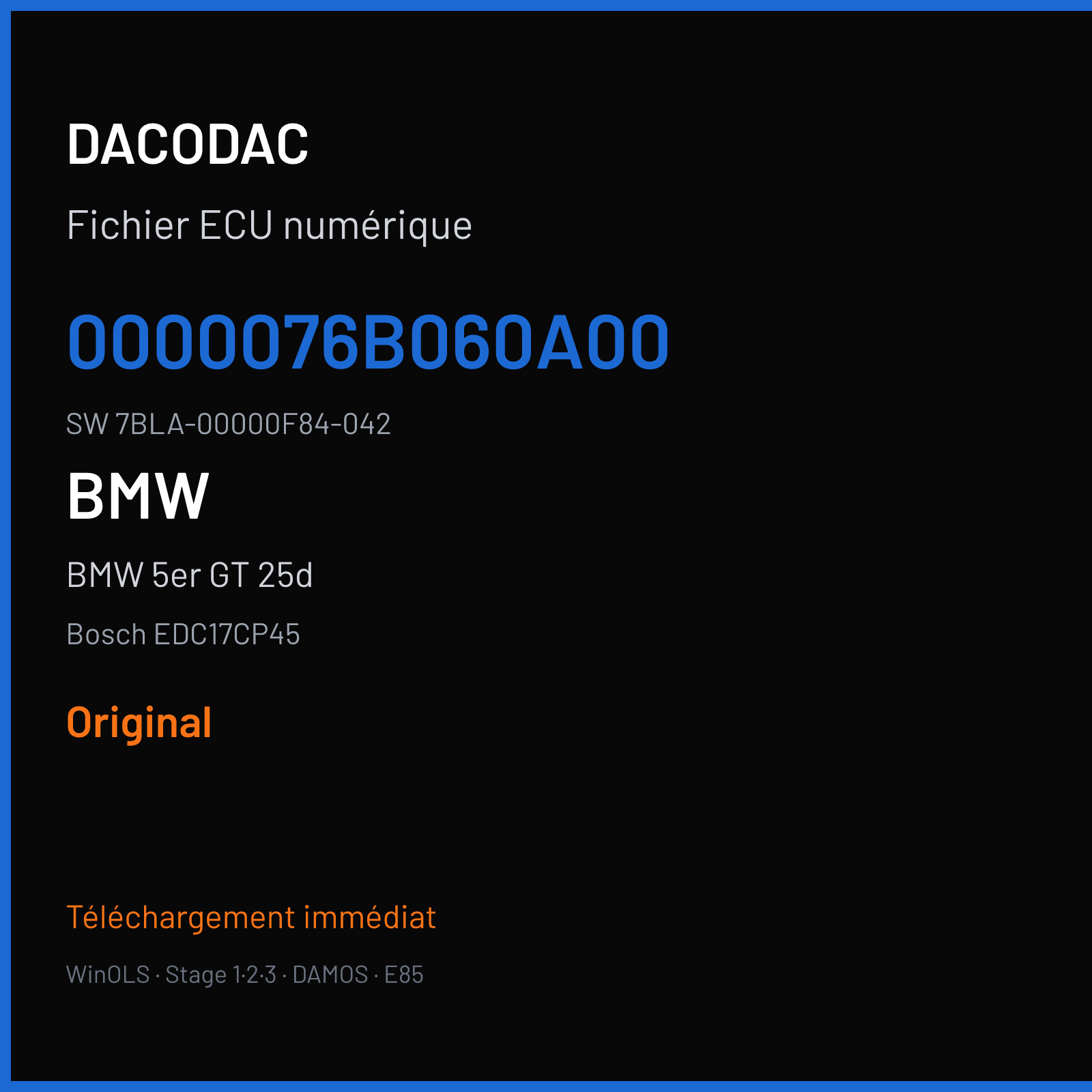 BMW 5er GT 25d 204 ch (2011) — Bosch EDC17CP45 — 0000076B060A00 · 7BLA-00000F84-042 · 509484 — Original