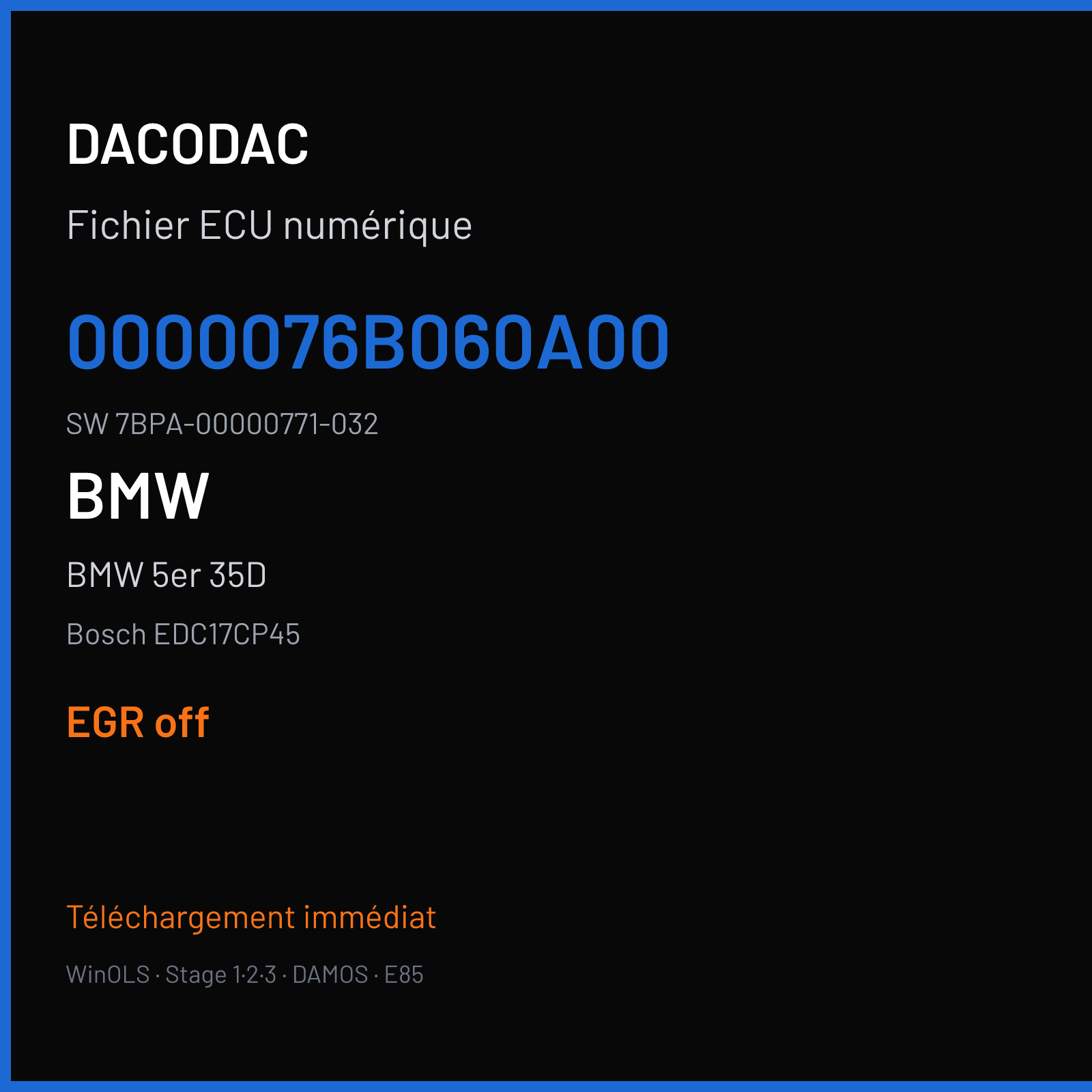 BMW 5er 35D 300 ch (2011) — Bosch EDC17CP45 — 0000076B060A00 · 7BPA-00000771-032 · 516269 — EGR off