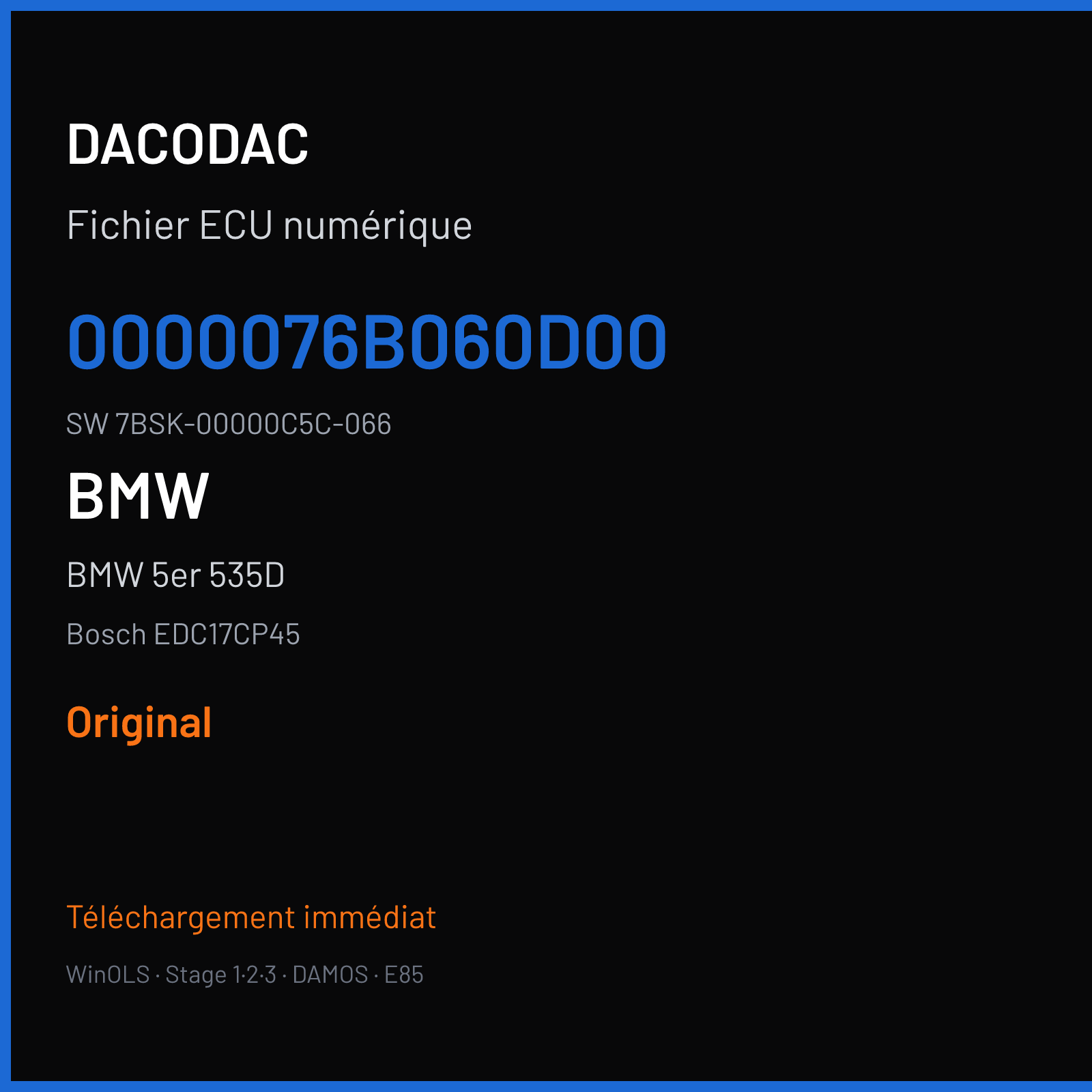 BMW 5er 535D 313 ch (2011) — Bosch EDC17CP45 — 0000076B060D00 · 7BSK-00000C5C-066 · 518652 — Original