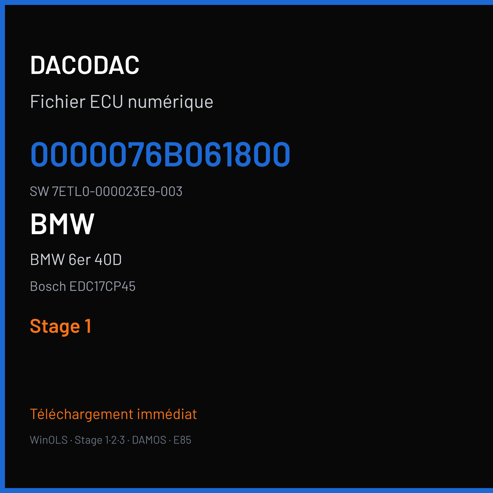 BMW 6er 40D 313 ch (2013) — Bosch EDC17CP45 — 0000076B061800 · 7ETL0-000023E9-003 · 536509 — Stage 1
