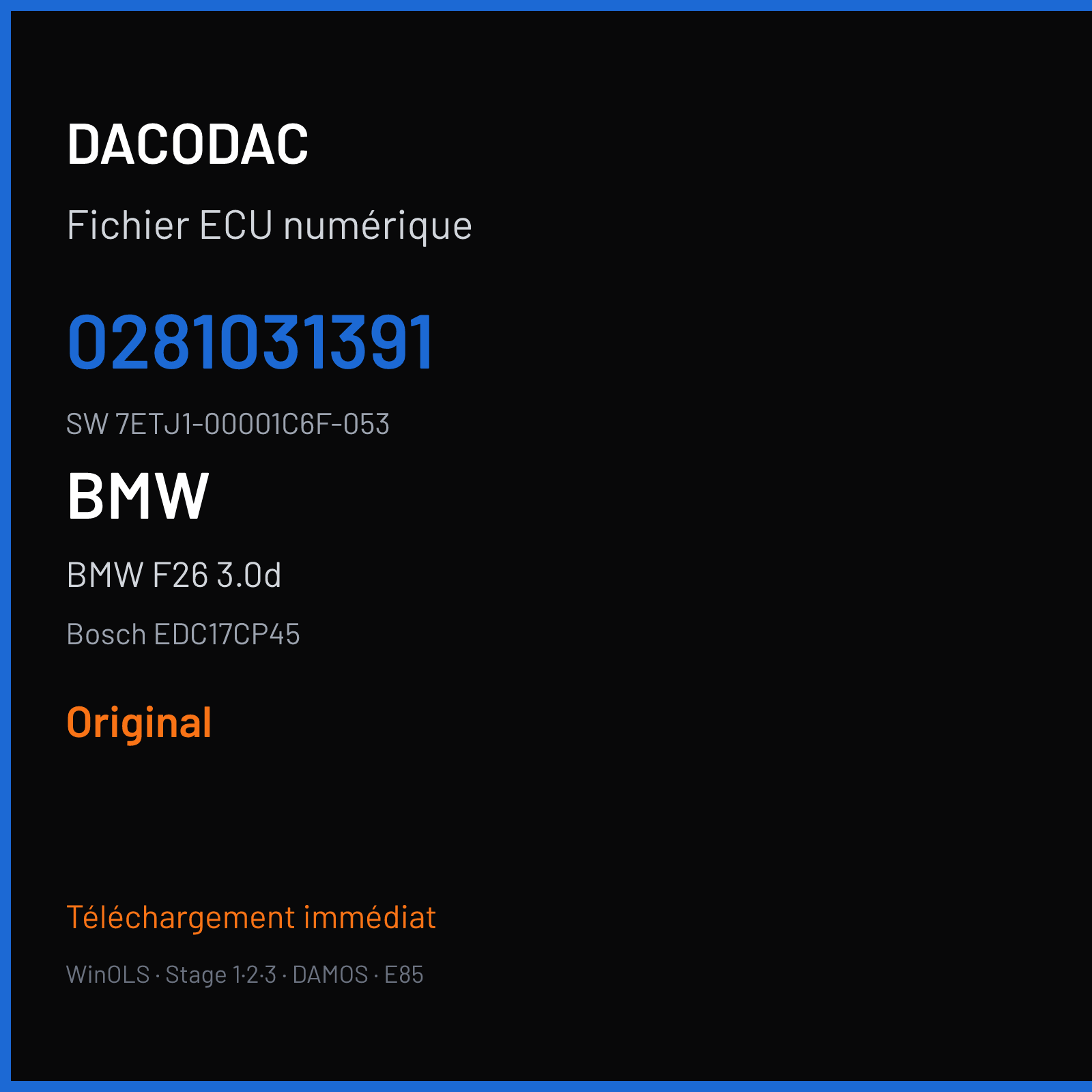 BMW F26 3.0d 313 ch (2015) — Bosch EDC17CP45 — 0281031391 · 7ETJ1-00001C6F-053 — Original
