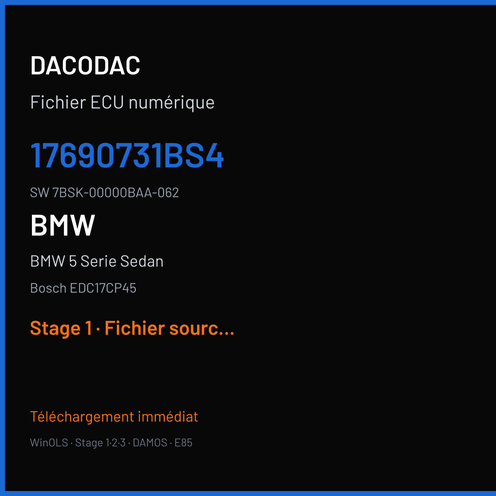 BMW 5 Serie Sedan — Bosch EDC17CP45 — 17690731BS4 · 7BSK-00000BAA-062 · 517690 — Stage 1