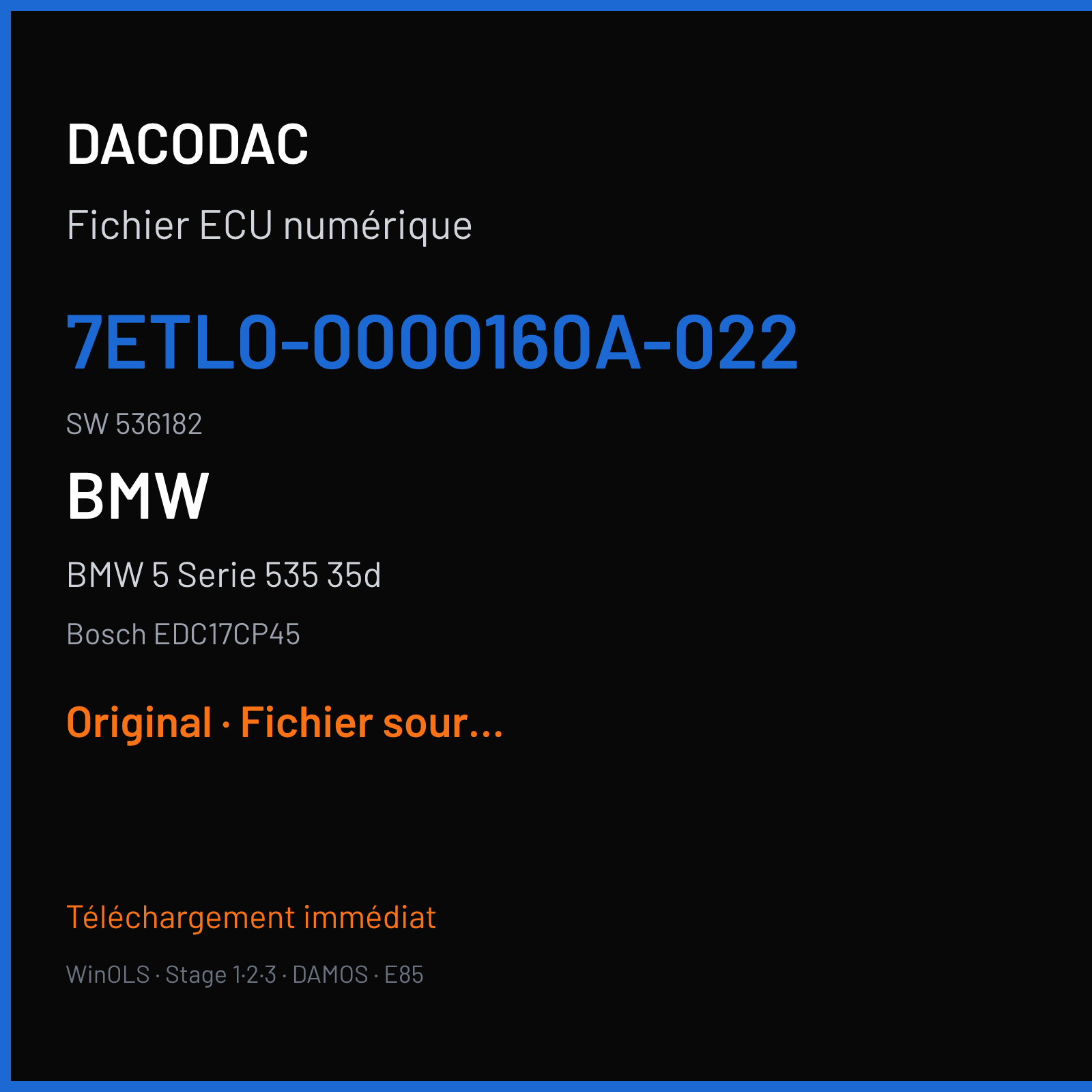 BMW 5 Serie 535 35d (2013) — Bosch EDC17CP45 — 7ETL0-0000160A-022 · 536182 — Original