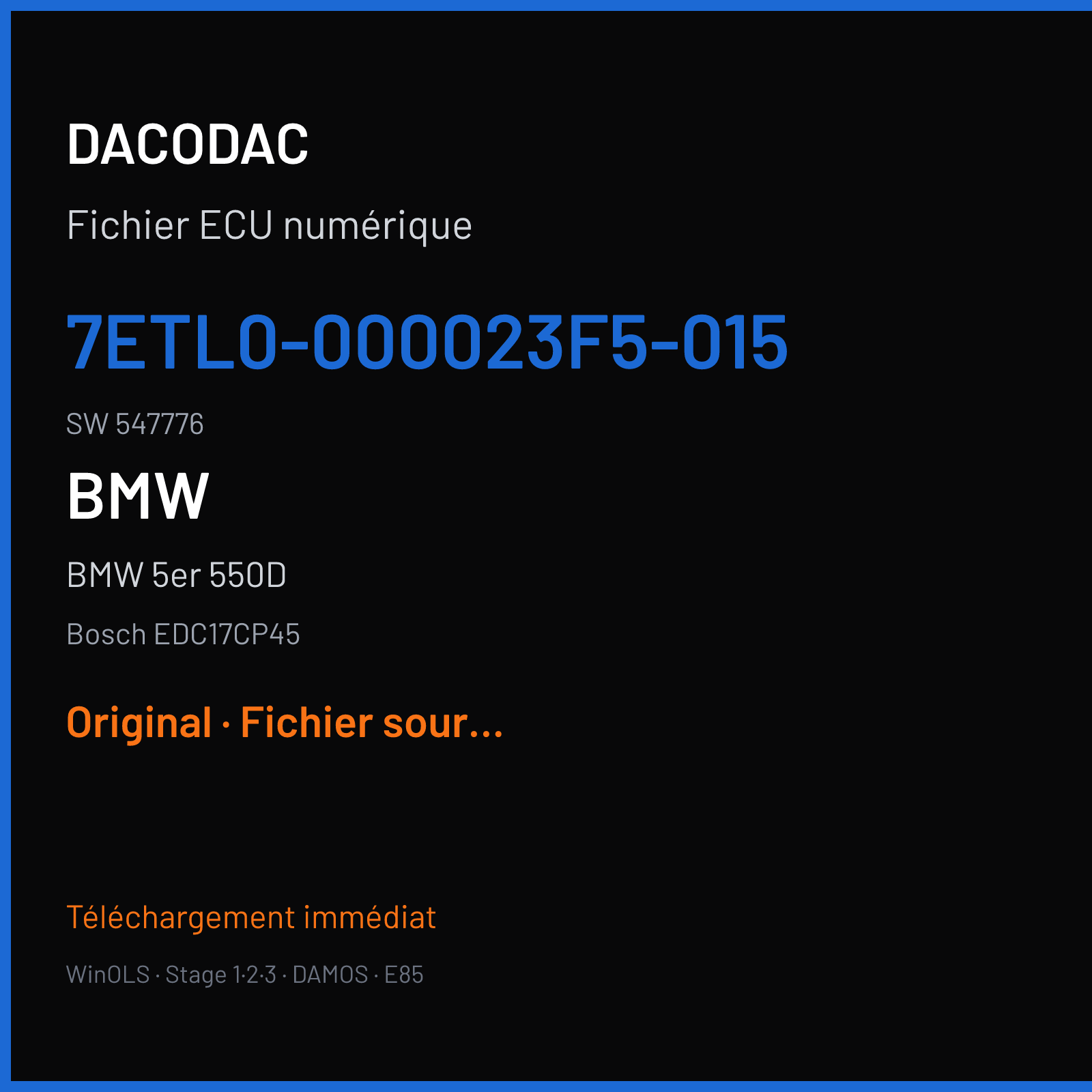 BMW 5er 550D (2011) — Bosch EDC17CP45 — 7ETL0-000023F5-015 · 547776 — Original