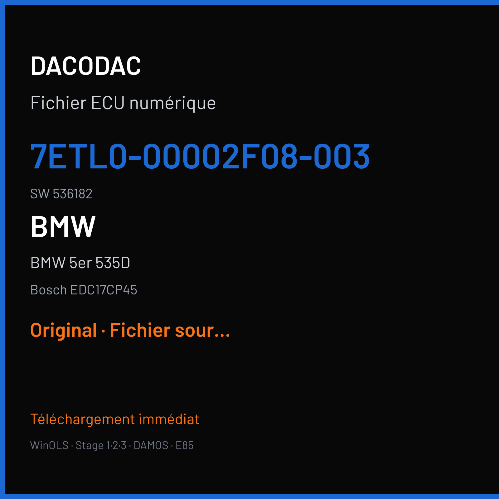 BMW 5er 535D (2013) — Bosch EDC17CP45 — 7ETL0-00002F08-003 · 536182 — Original