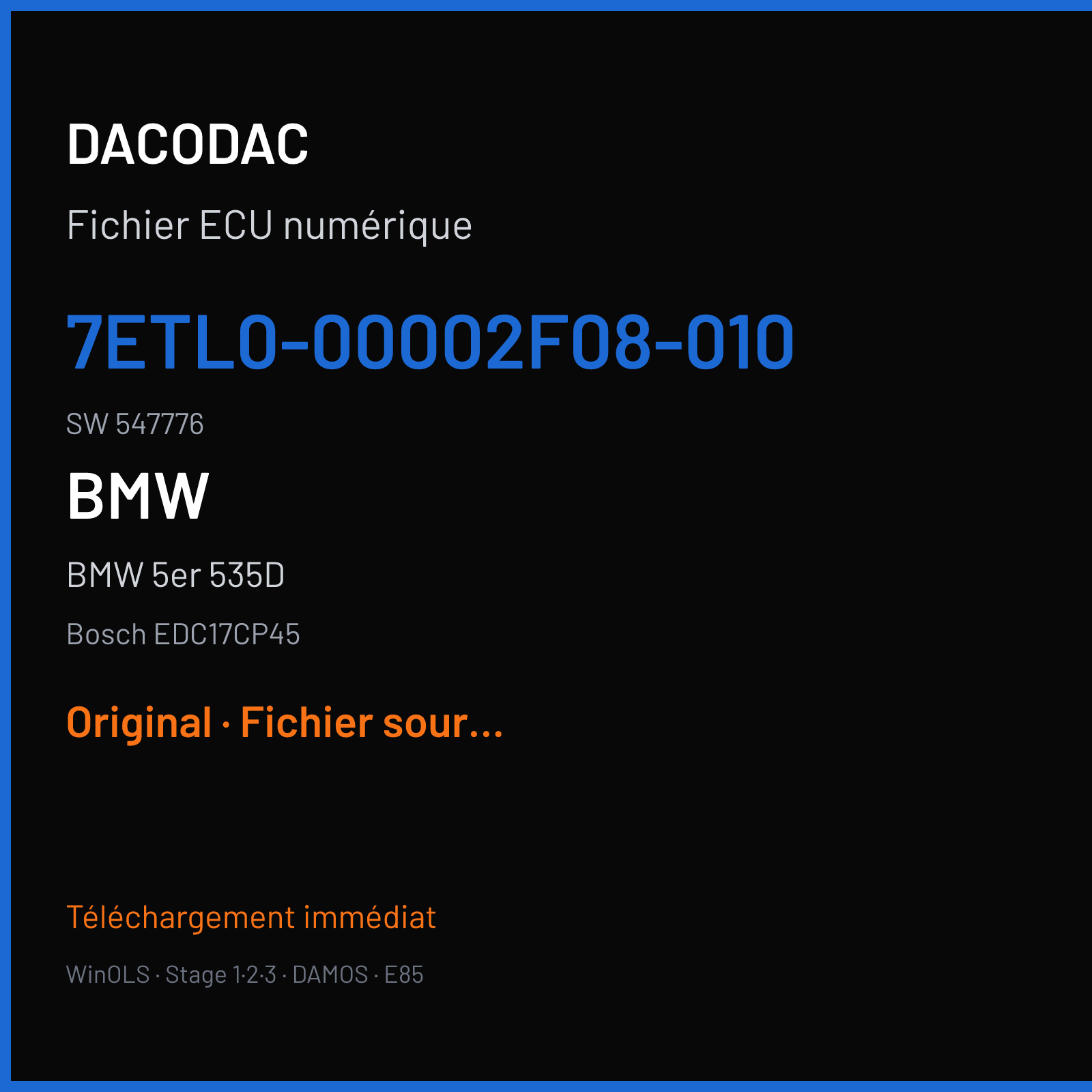 BMW 5er 535D (2013) — Bosch EDC17CP45 — 7ETL0-00002F08-010 · 547776 — Original