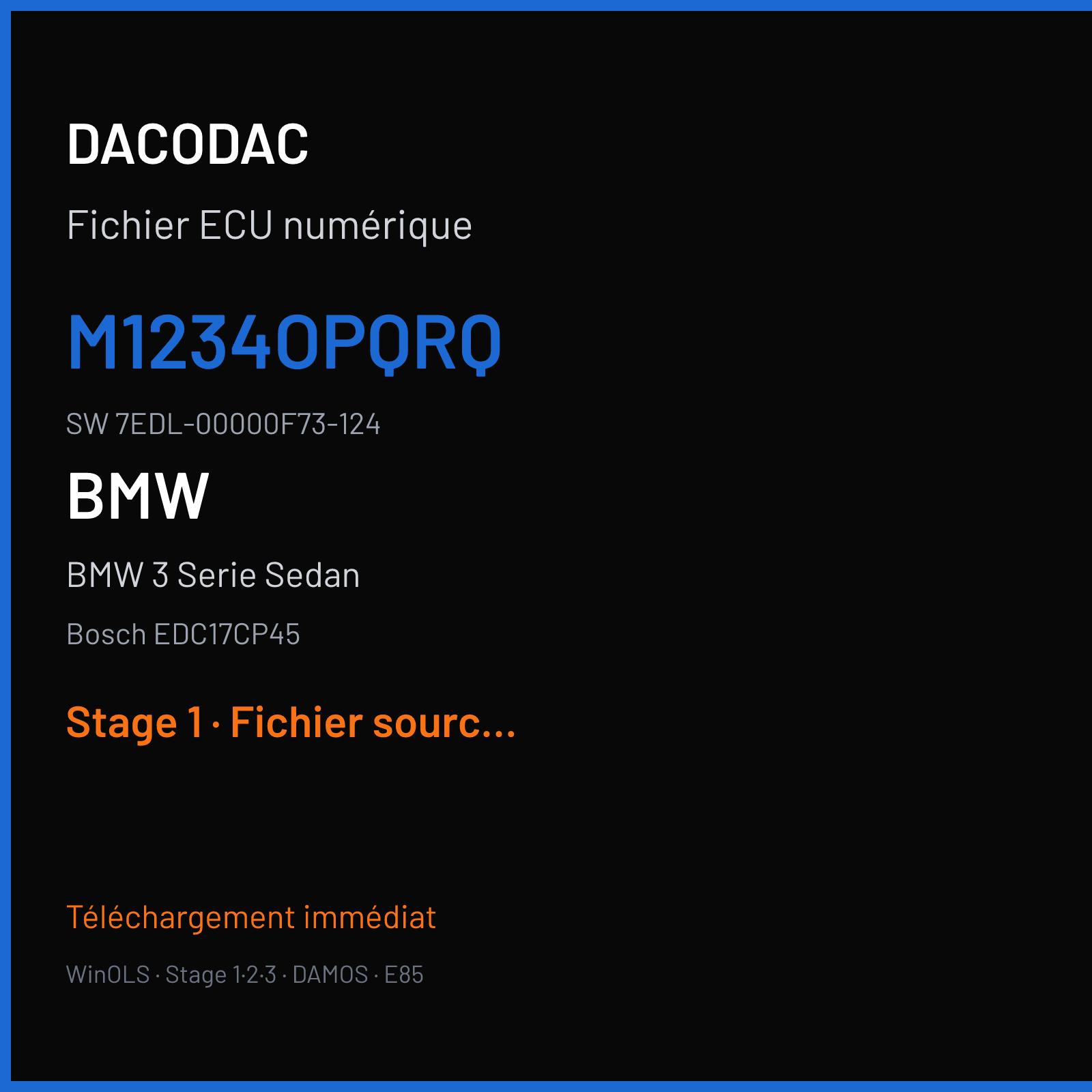 BMW 3 Serie Sedan 313 ch (2014) — Bosch EDC17CP45 — M1234OPQRQ · 7EDL-00000F73-124 — Stage 1