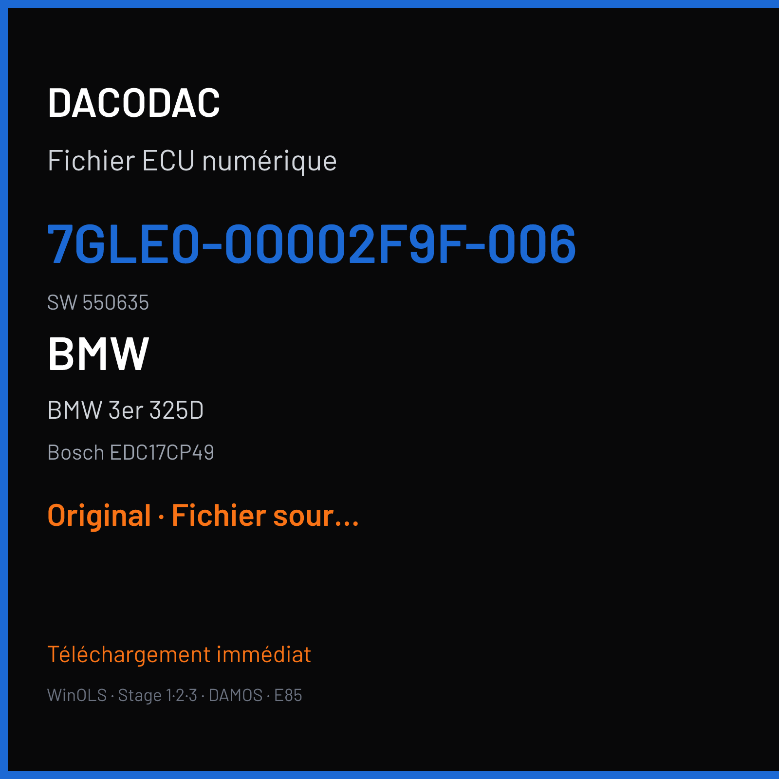 BMW 3er 325D (2013) — Bosch EDC17CP49 — 7GLE0-00002F9F-006 · 550635 — Original