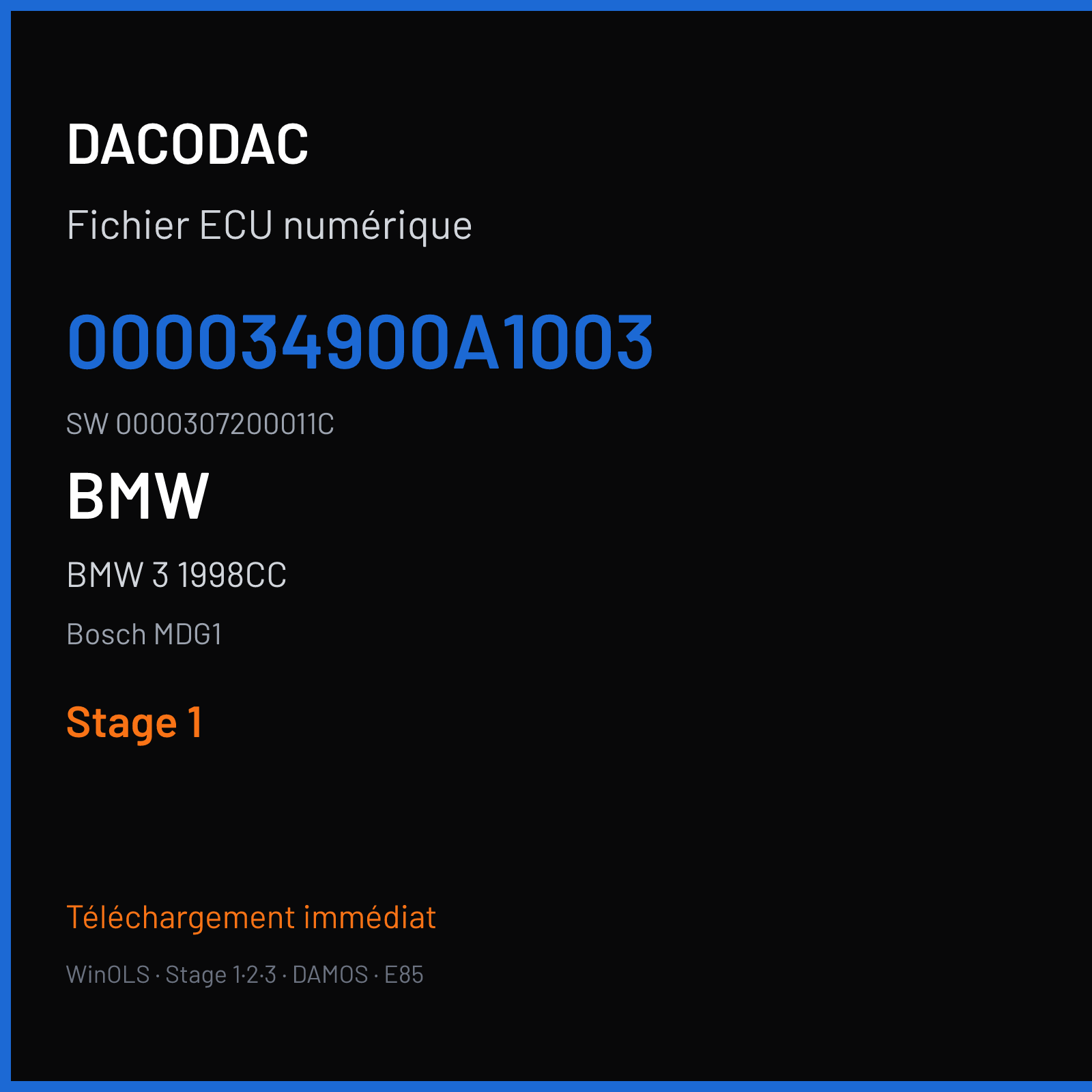 BMW 3 1998CC 181 ch (2016) — Bosch MDG1 — 000034900A1003 · 0000307200011C · 000030760A1002 — Stage 1