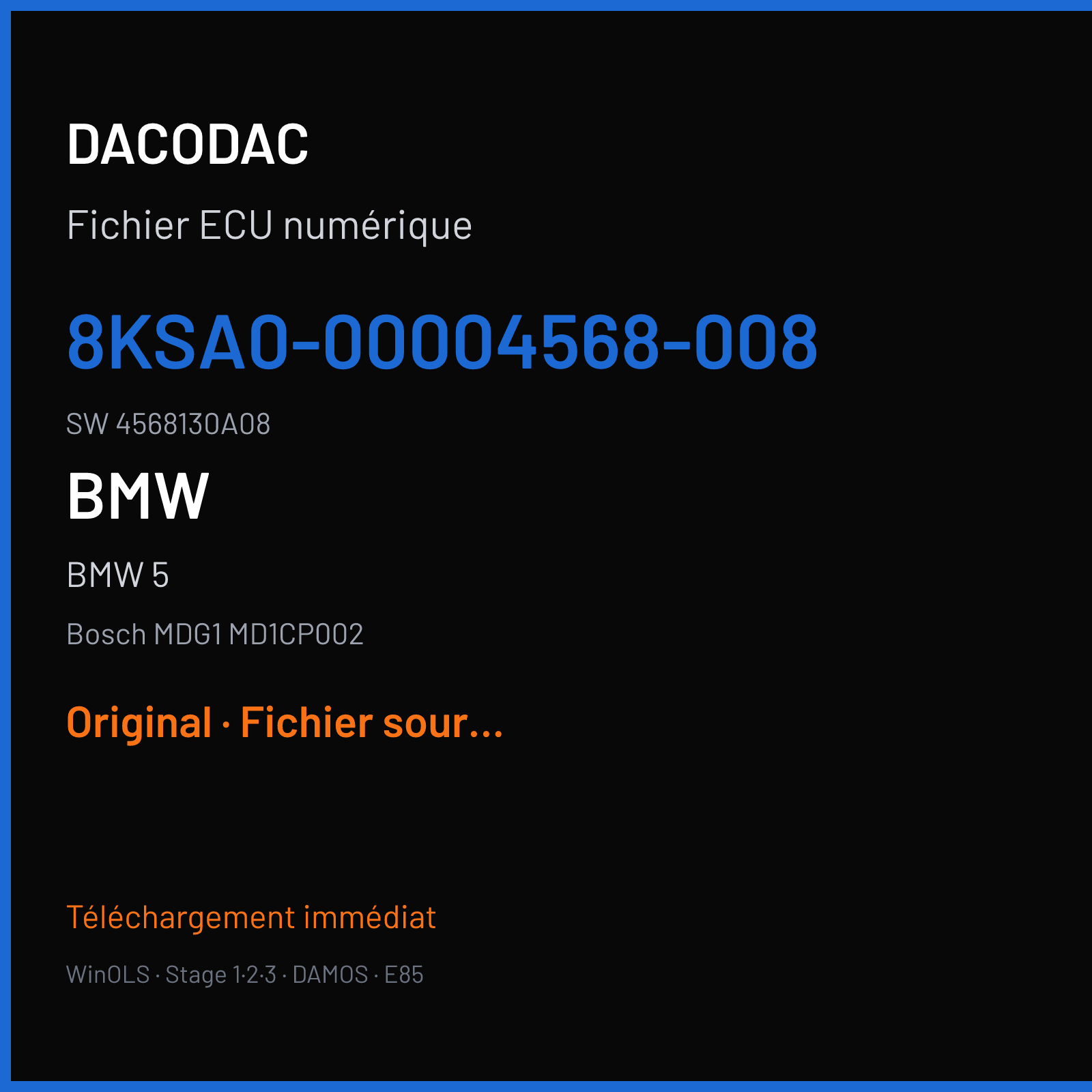 BMW 5 (2017) — Bosch MDG1 MD1CP002 — 8KSA0-00004568-008 · 4568130A08 — Original