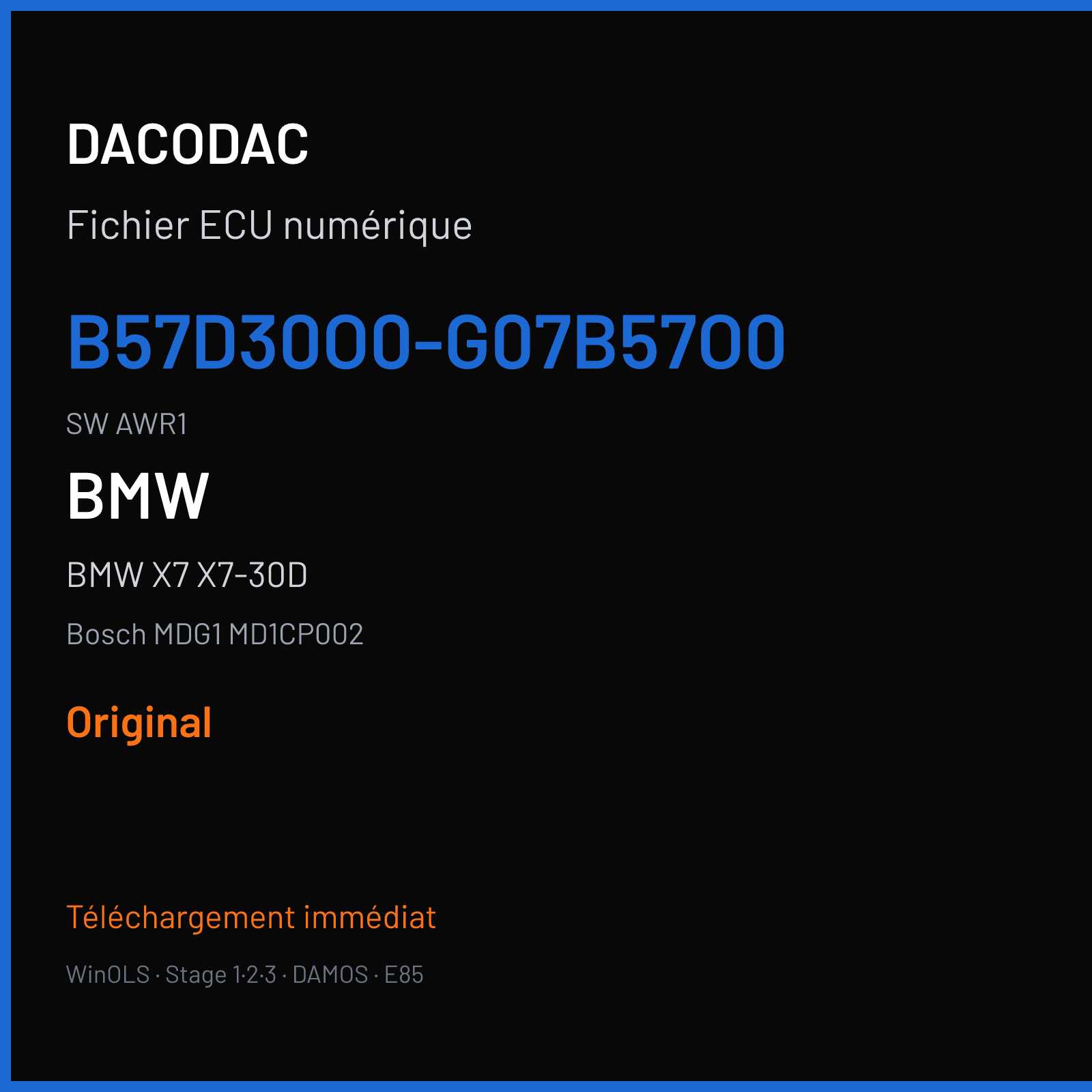 BMW X7 X7-30D 265 ch (2019) — Bosch MDG1 MD1CP002 — B57D30O0-G07B57O0 · AWR1 · AT 8KXM0-00005D63-005 — Original