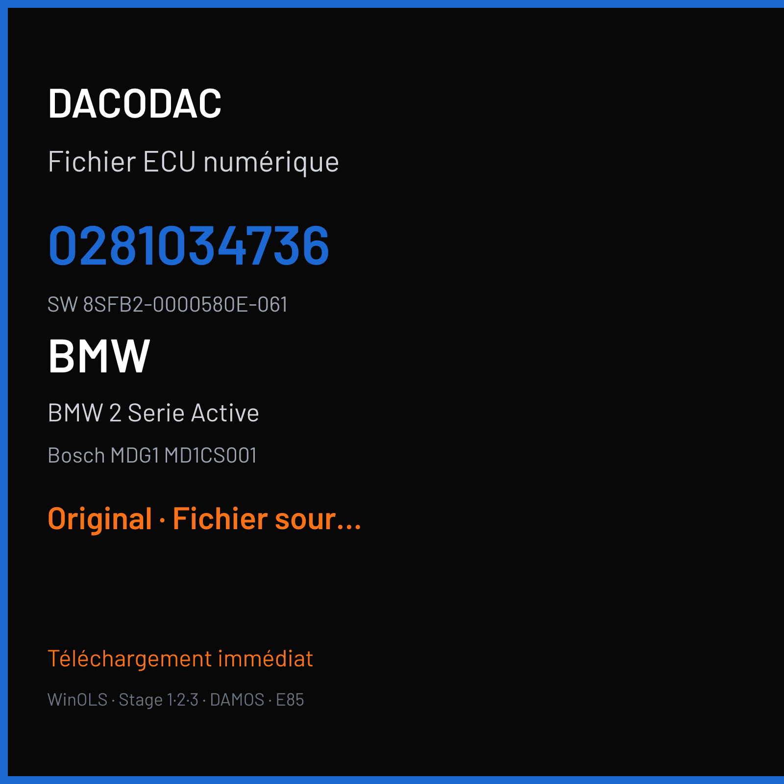 BMW 2 Serie Active 150 ch — Bosch MDG1 MD1CS001 — 0281034736 · 8SFB2-0000580E-061 · 035416 — Original