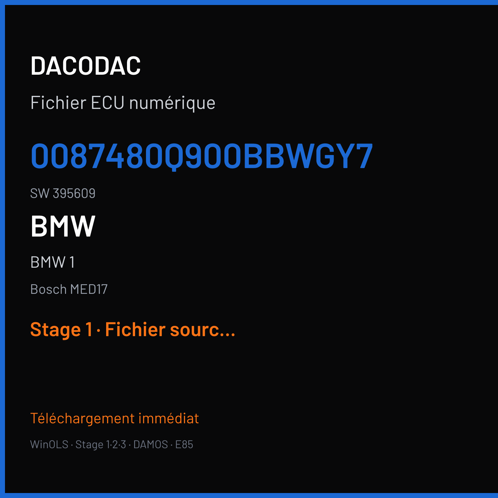 BMW 1 (2010) — Bosch MED17 — 0087480Q900BBWGY7 · 395609 — Stage 1