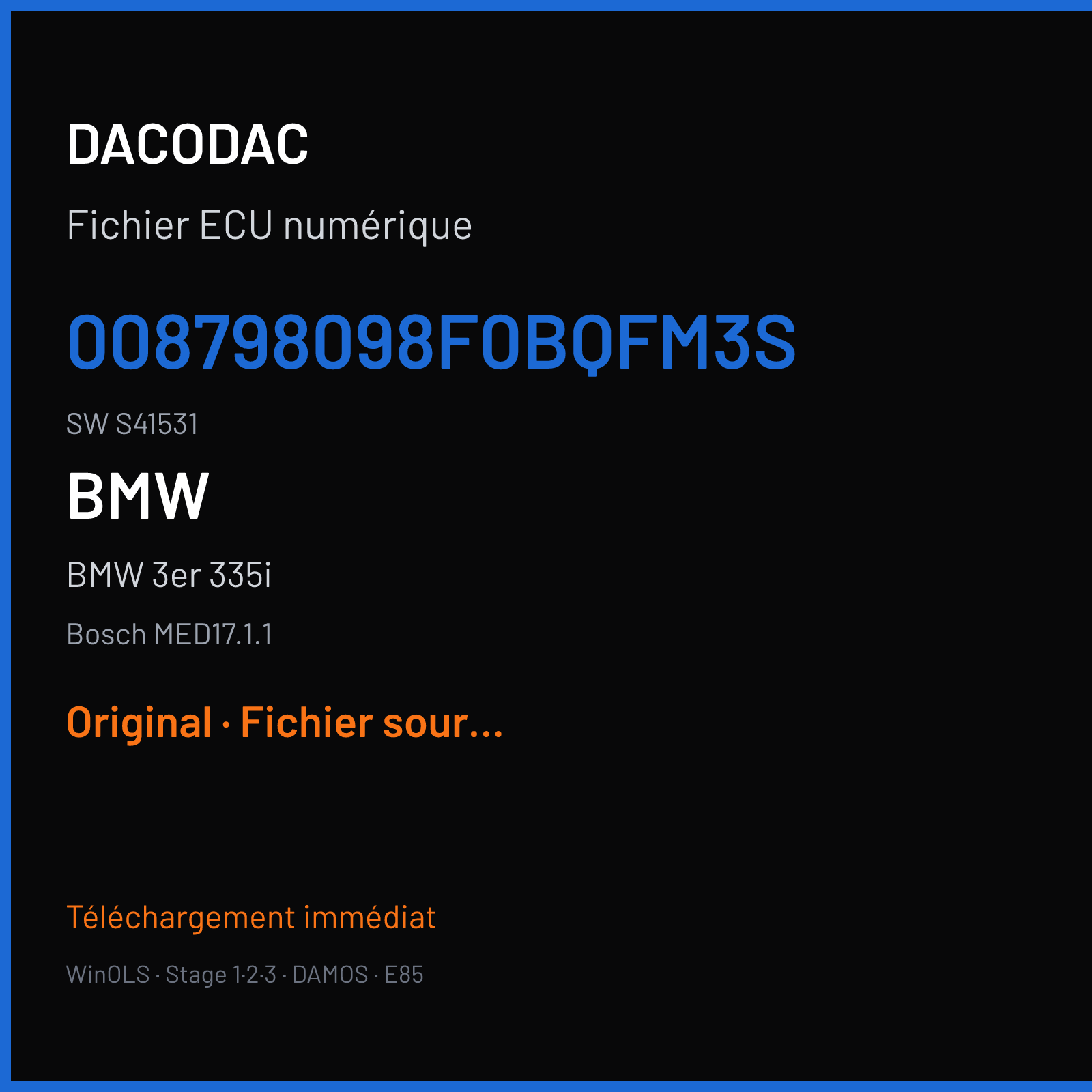 BMW 3er 335i (2012) — Bosch MED17.1.1 — 008798098F0BQFM3S · S41531 — Original