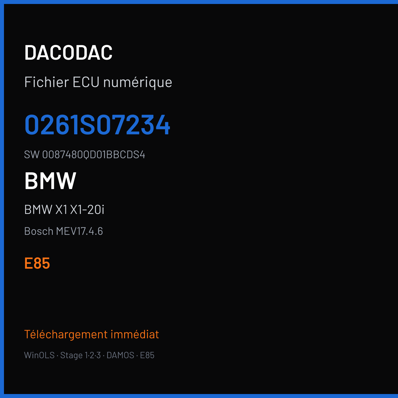 BMW X1 X1-20i — Bosch MEV17.4.6 — 0261S07234 · 0087480QD01BBCDS4 · 515407 — E85