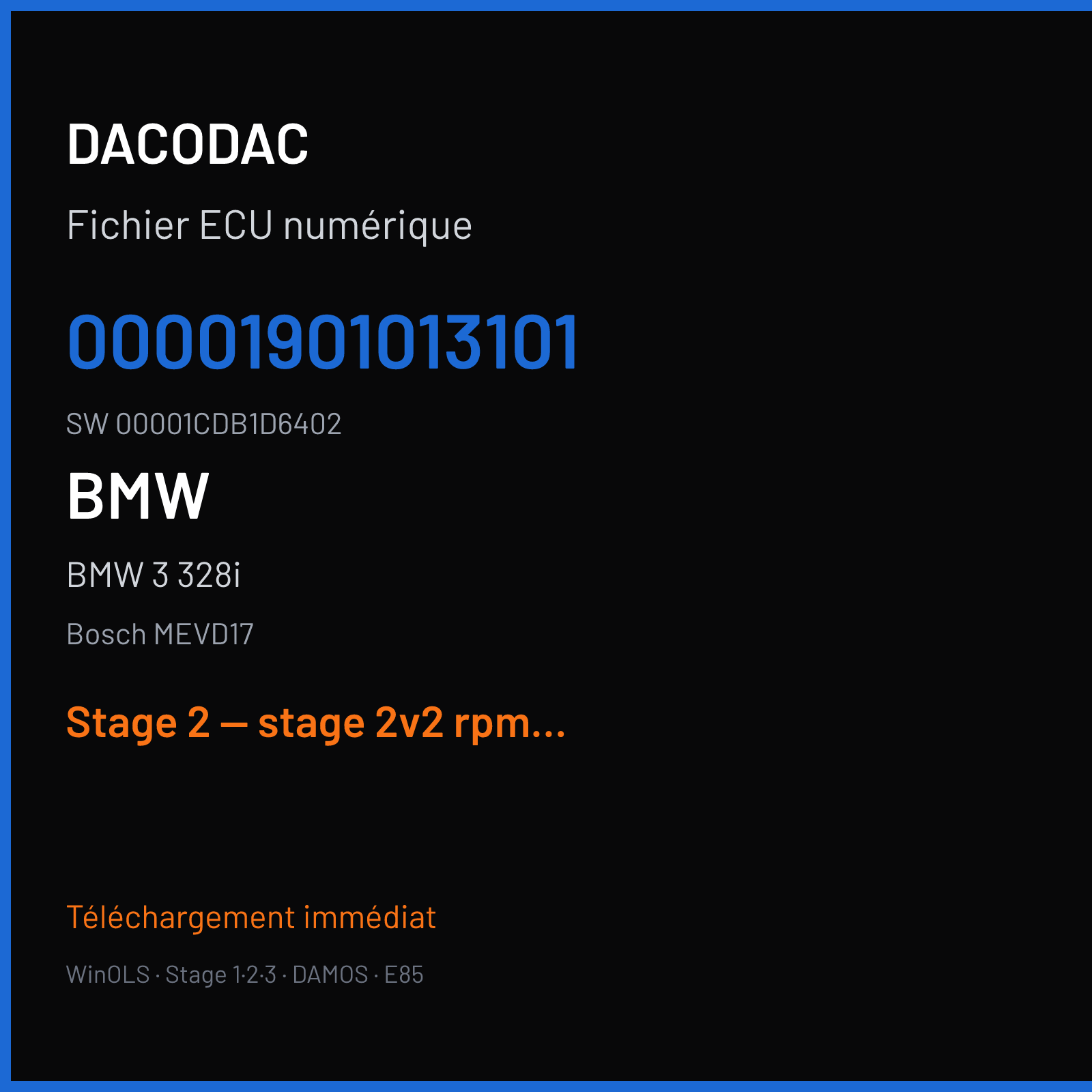 BMW 3 328i (2016) — Bosch MEVD17 — 00001901013101 · 00001CDB1D6402 — Stage 2 — stage 2v2 rpm limit mod vmax off catalyst off