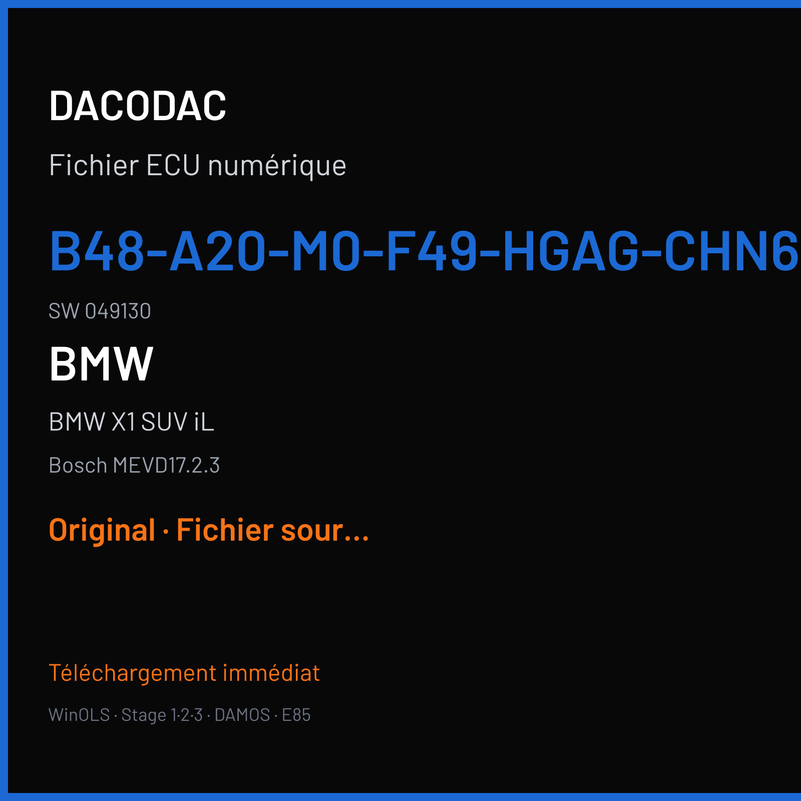 BMW X1 SUV iL — Bosch MEVD17.2.3 — B48-A20-M0-F49-HGAG-CHN6 · 049130 — Original