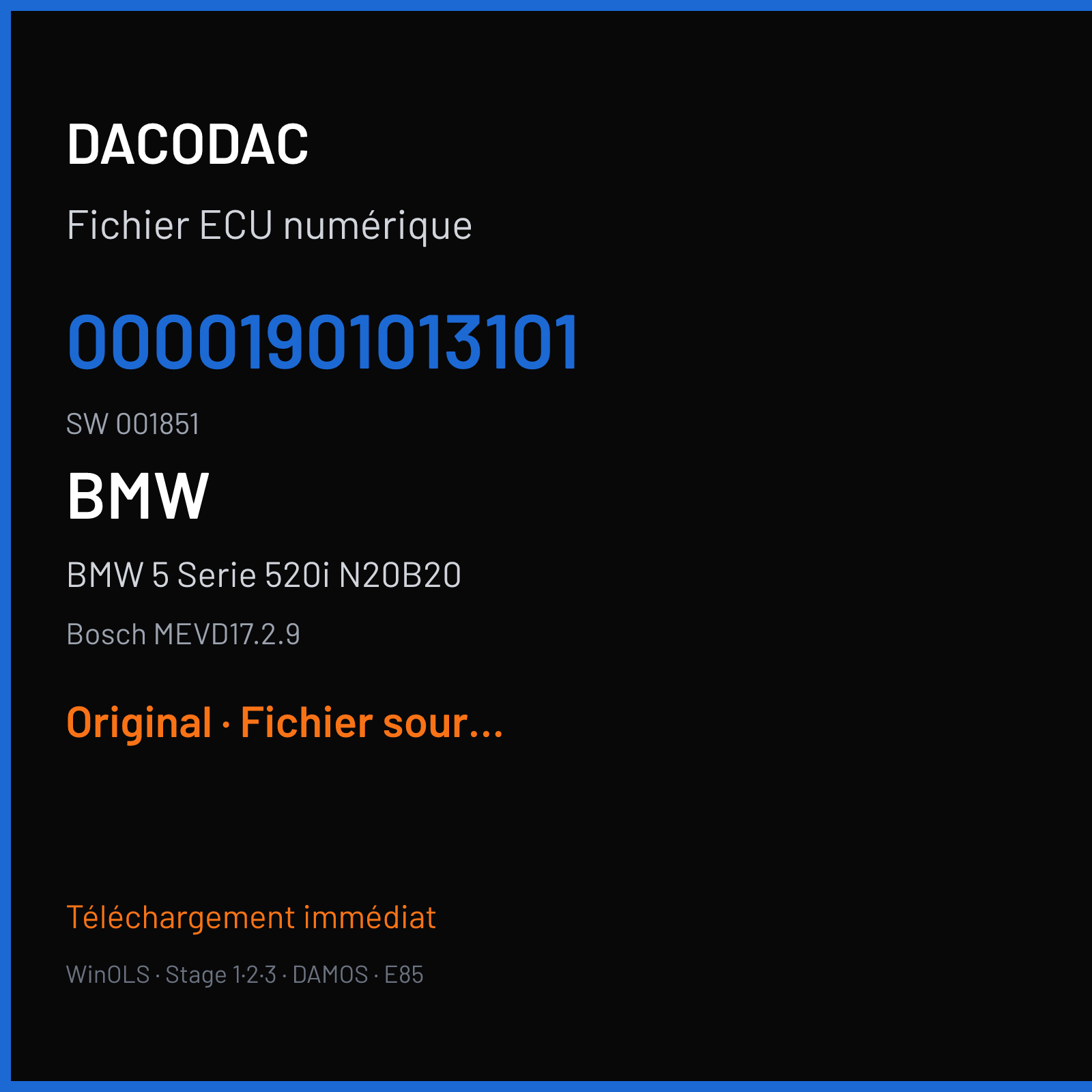 BMW 5 Serie 520i N20B20 (2013) — Bosch MEVD17.2.9 — 00001901013101 · 001851 — Original
