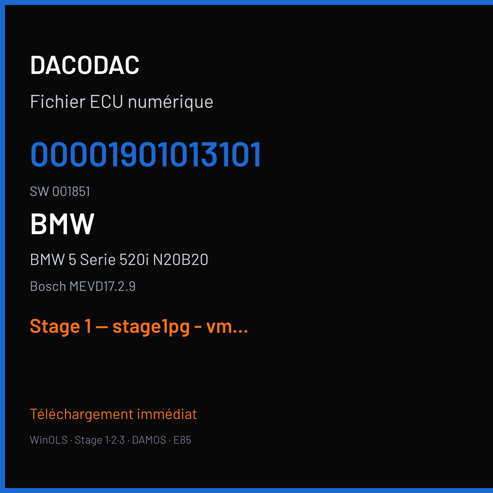 BMW 5 Serie 520i N20B20 (2013) — Bosch MEVD17.2.9 — 00001901013101 · 001851 — Stage 1 — stage1pg - vmax - schokt