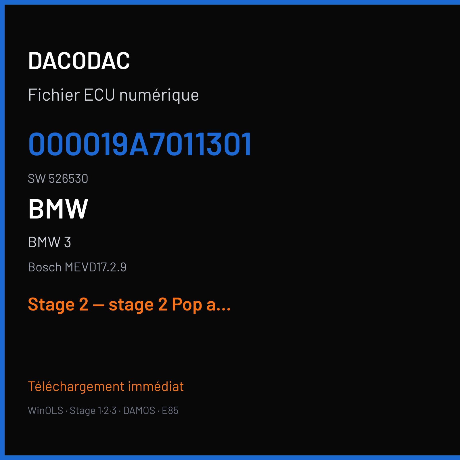 BMW 3 (2013) — Bosch MEVD17.2.9 — 000019A7011301 · 526530 — Stage 2 — stage 2 Pop and Bang